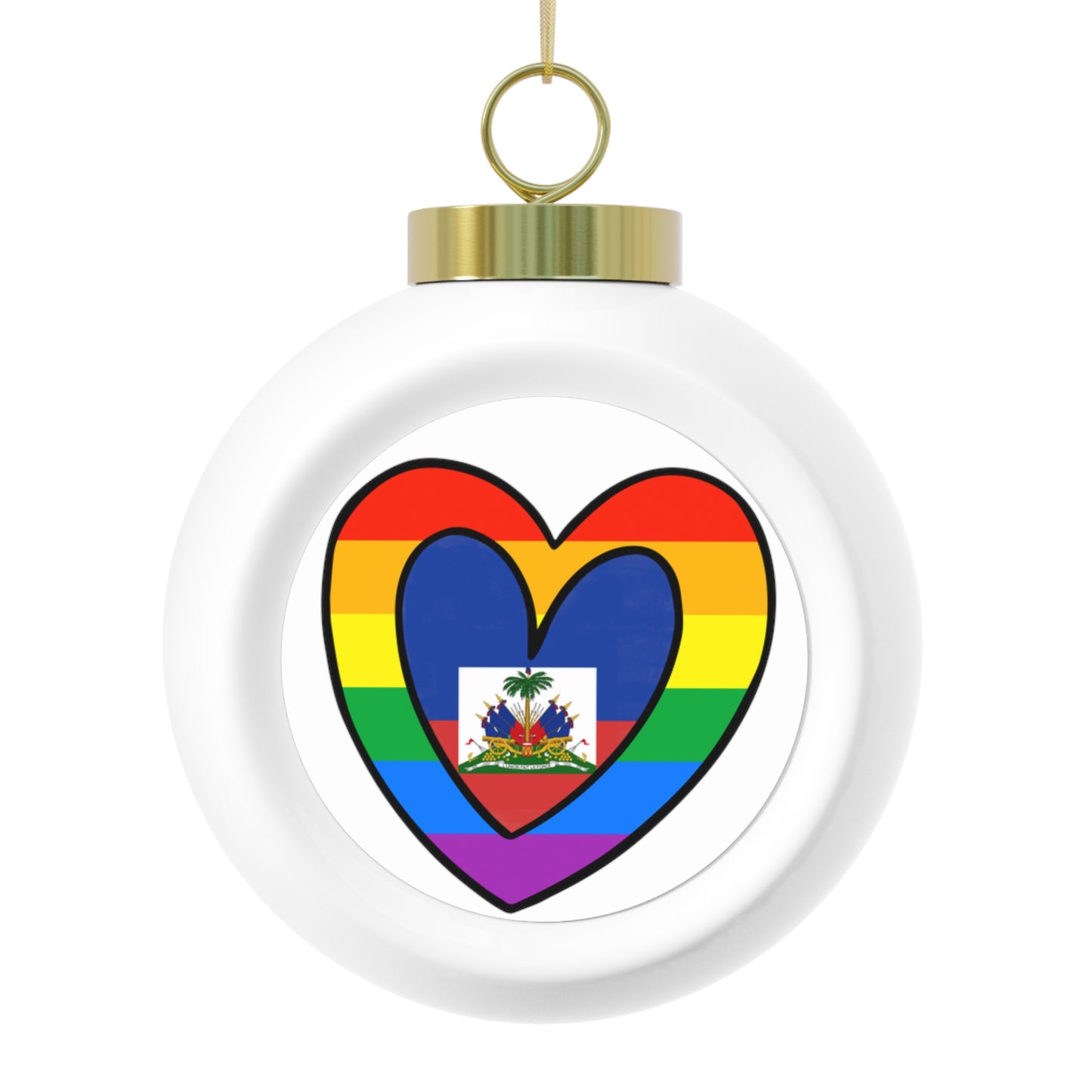 Haitian Rainbow Flag Heart Haiti Pride Month Christmas Tree Ball Ornament