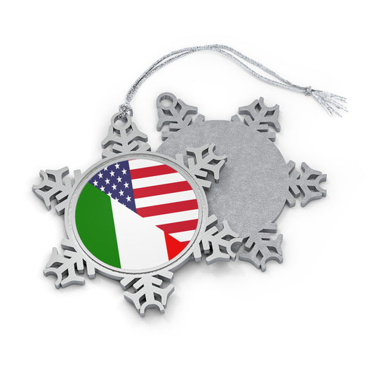 Italian American Flag Italy Italiano USA Pewter Snowflake Ornament