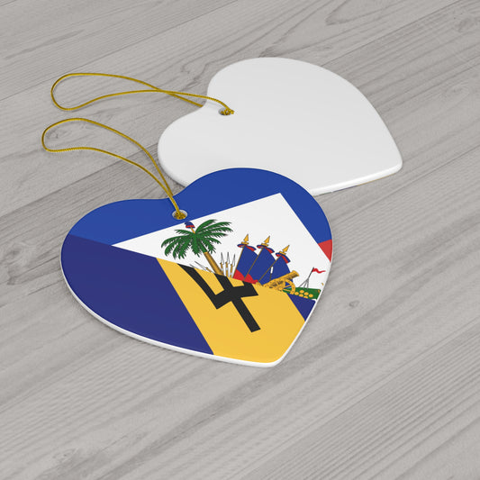 Haitian Bajan Flag Half Haiti Barbados Ceramic Ornament | Christmas Tree Ornaments