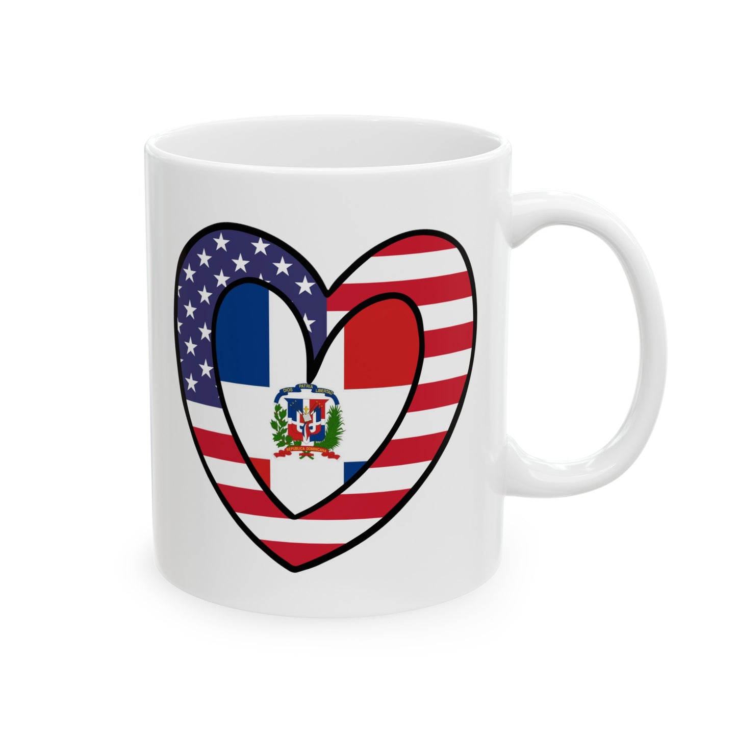 Dominican Republic American Heart Valentines Day Gift Half Dominicano USA Flag Ceramic Mug 11oz, 15oz Cup