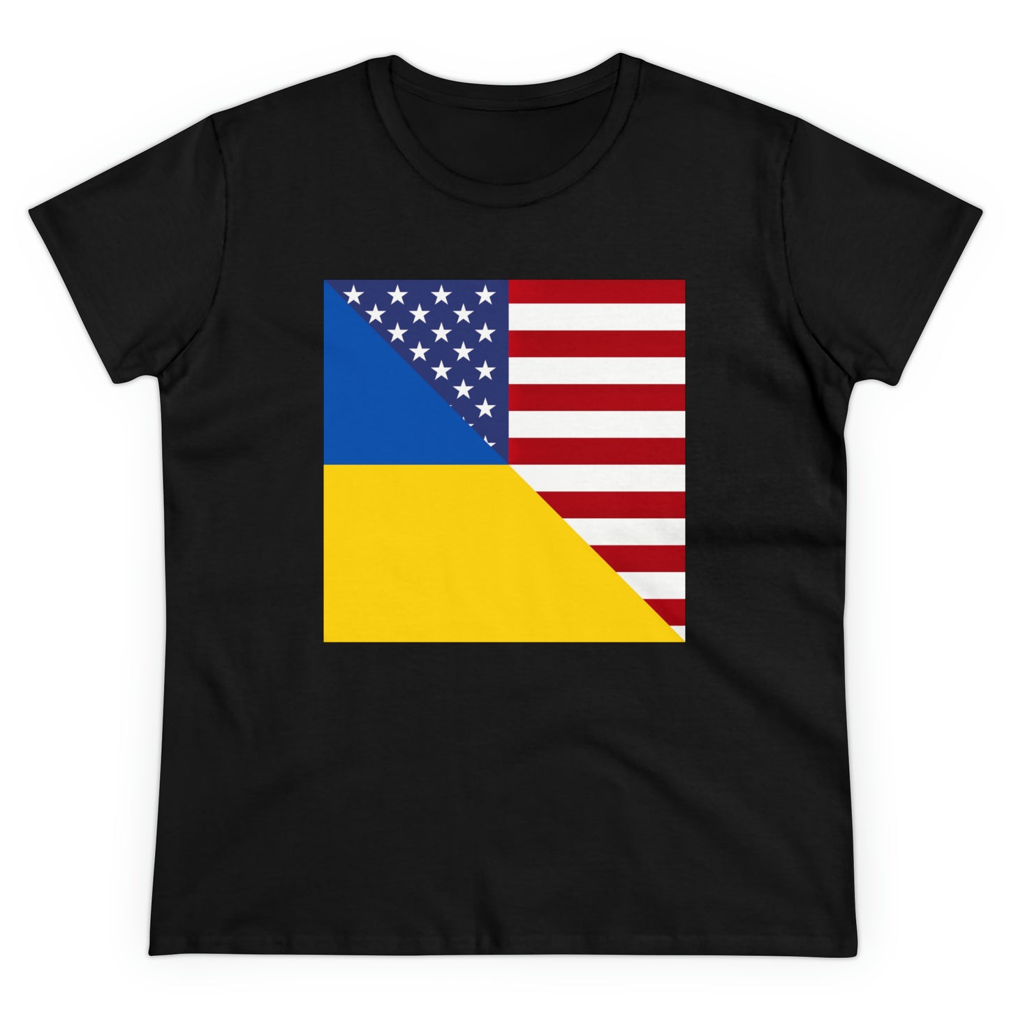 Women's Ukrainian American Flag | Half Ukraine USA Cotton Tee Shirt