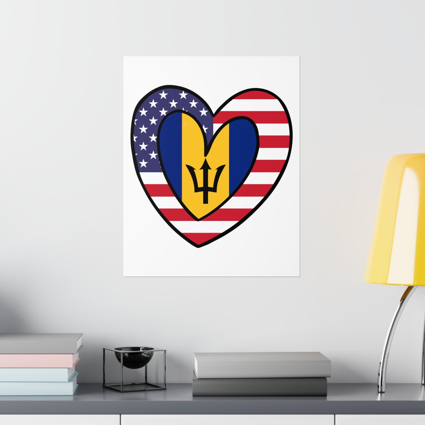 Bajan American Heart Valentines Day Gift Half Bahamas USA Flag Premium Matte Poster