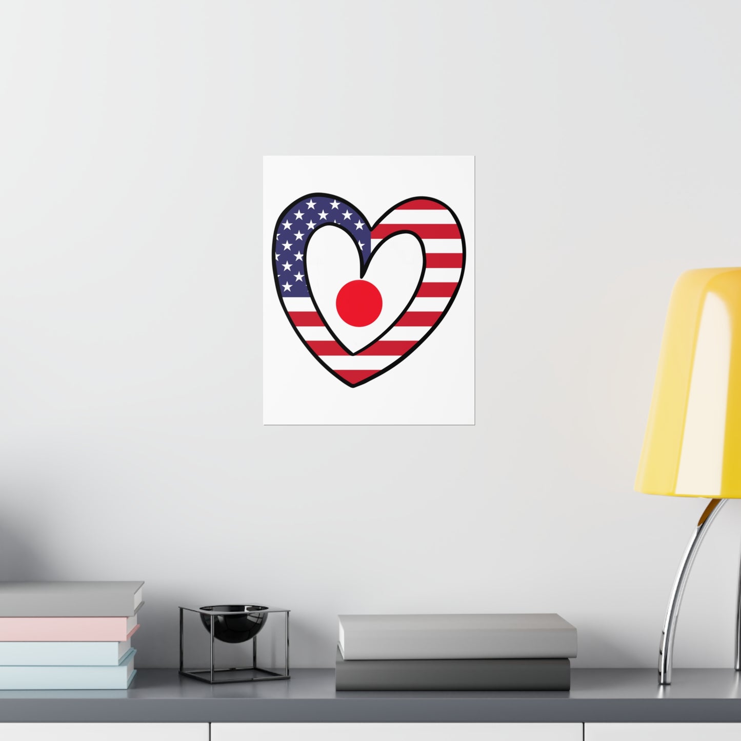 Japanese American Heart Valentines Day Gift Half Japan USA Flag Premium Matte Poster