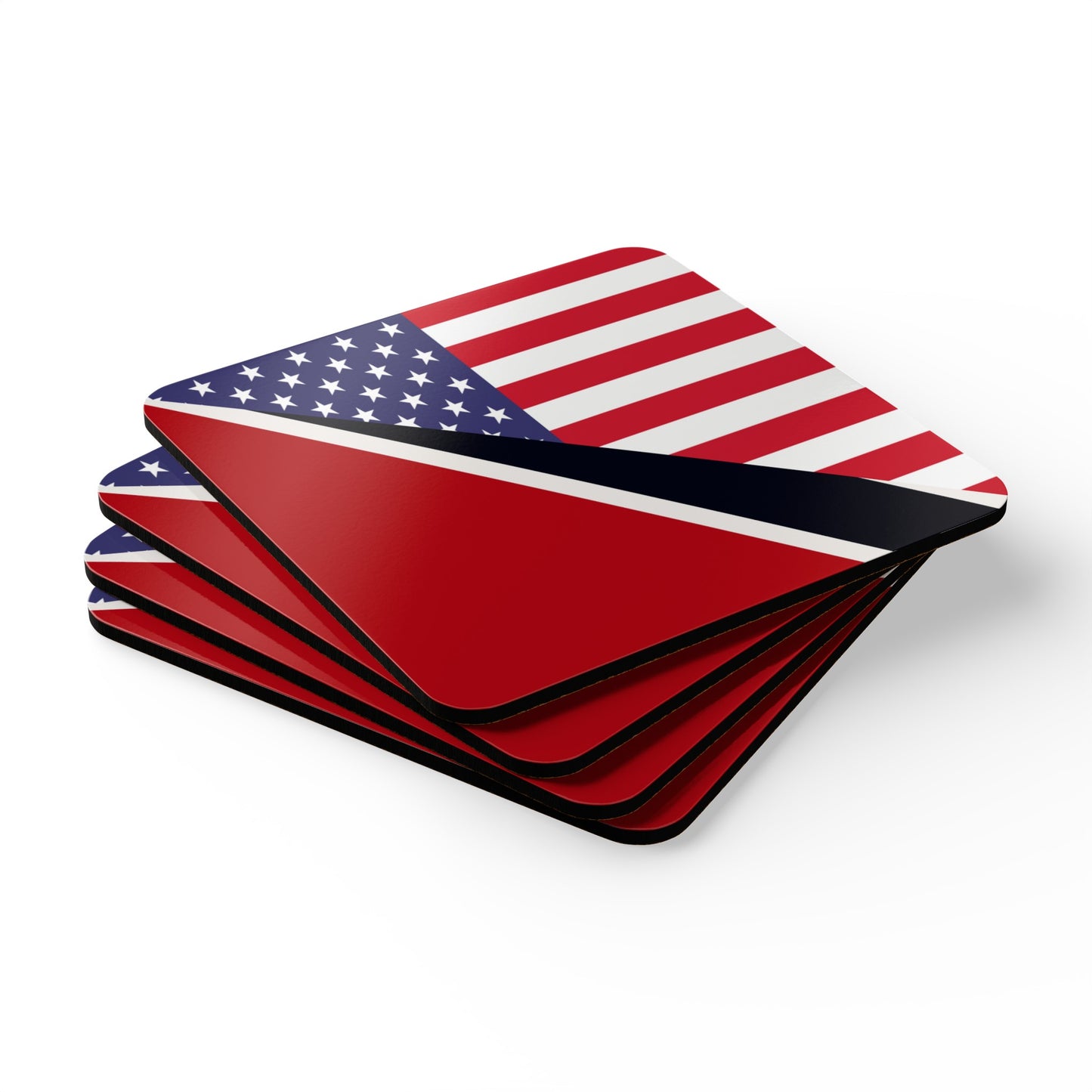 Trinidad American Flag Trini USA Corkwood Coaster Set