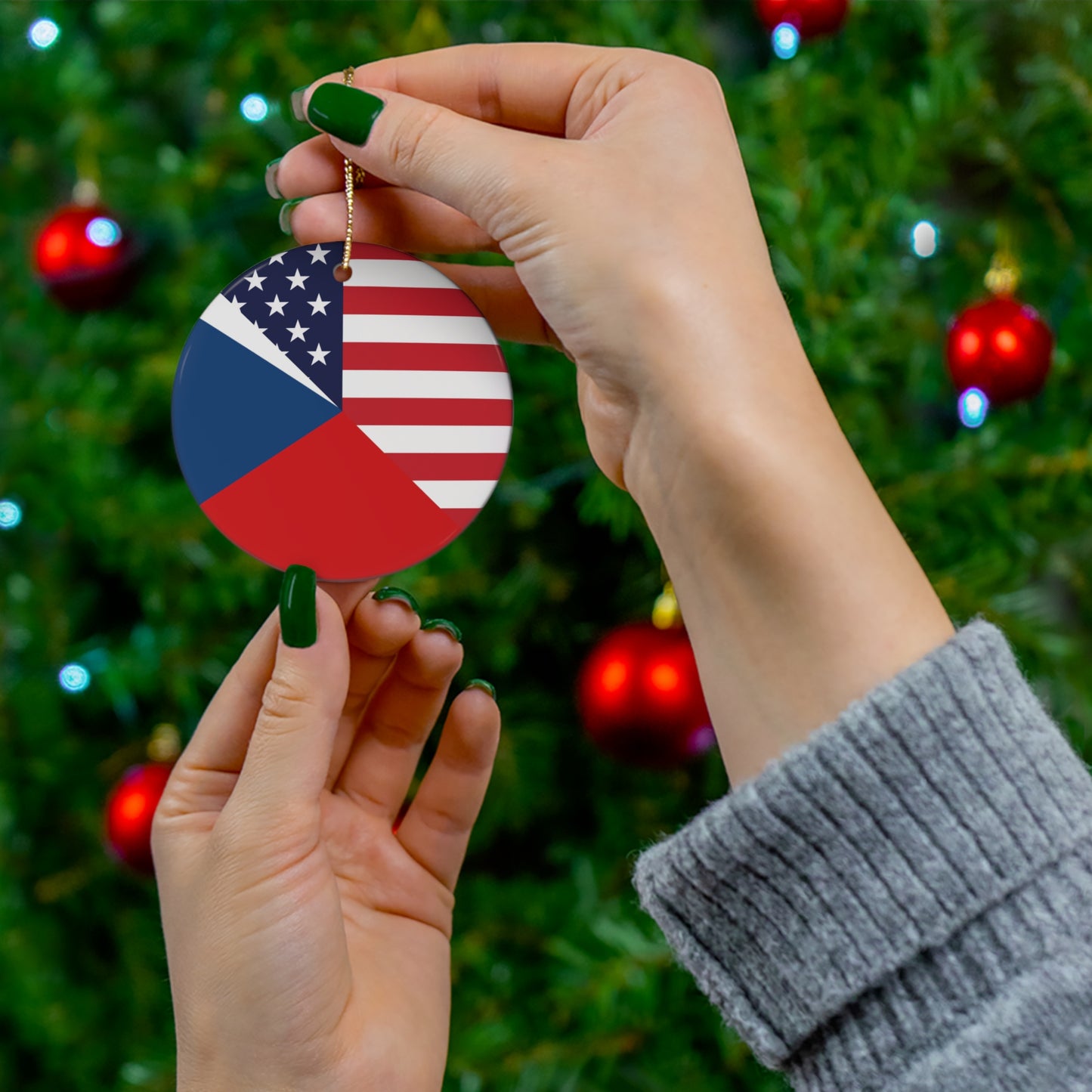 Czech Republic American Flag Czechia USA  Ceramic Ornament | Christmas Tree Ornaments