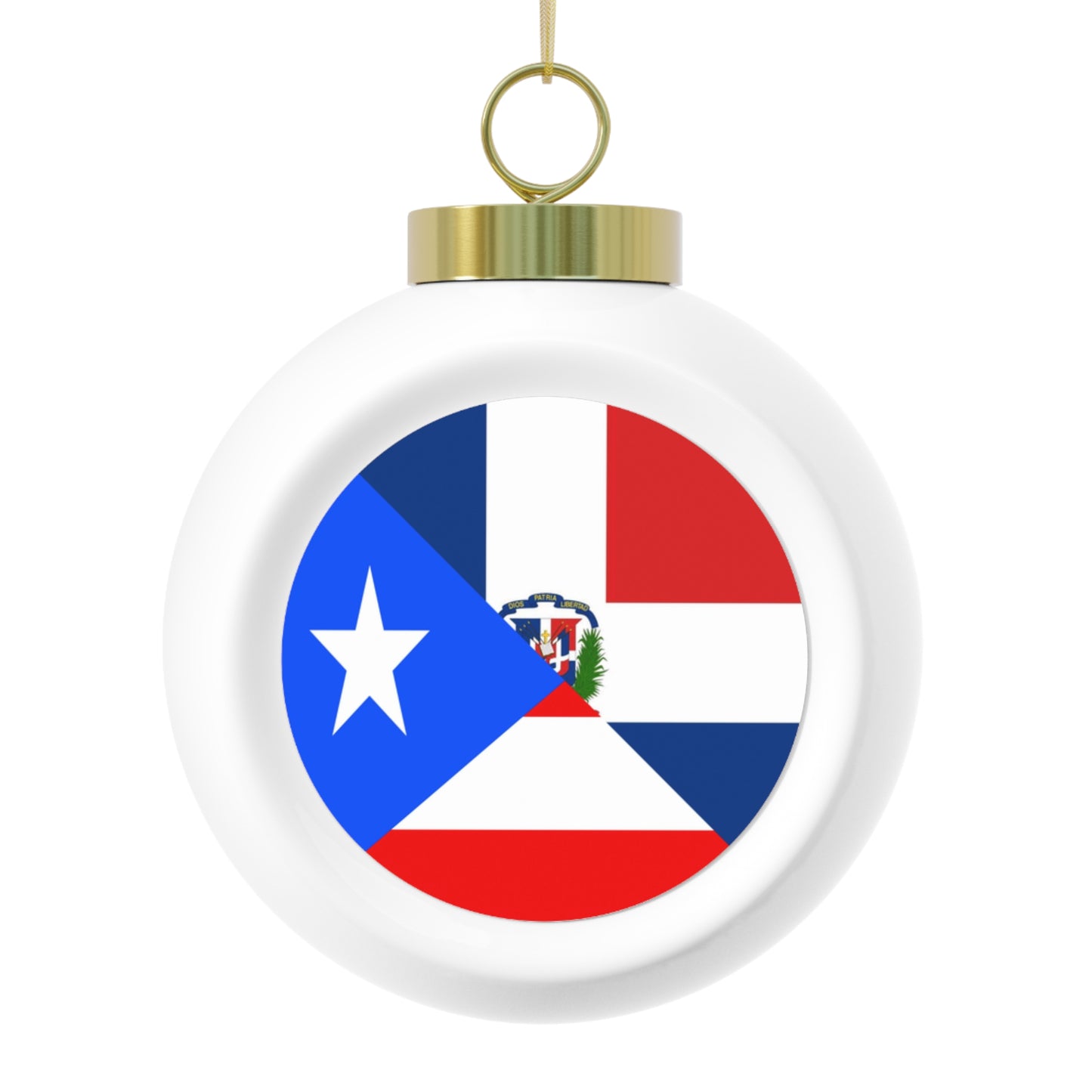 Puerto Rican Dominican Republic Flag Half PR DR Christmas Tree Ball Ornament