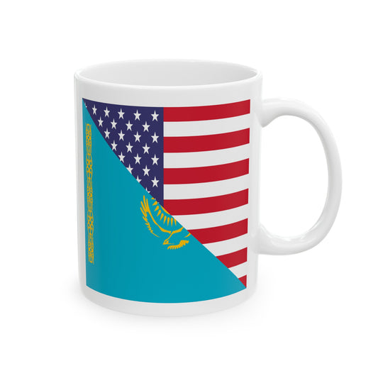 Kazakhstan American Flag USA Ceramic Mug 11oz, 15oz Cup