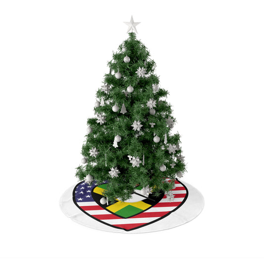 American Jamaican Flag Inner Heart USA Jamaica Christmas Tree Skirt