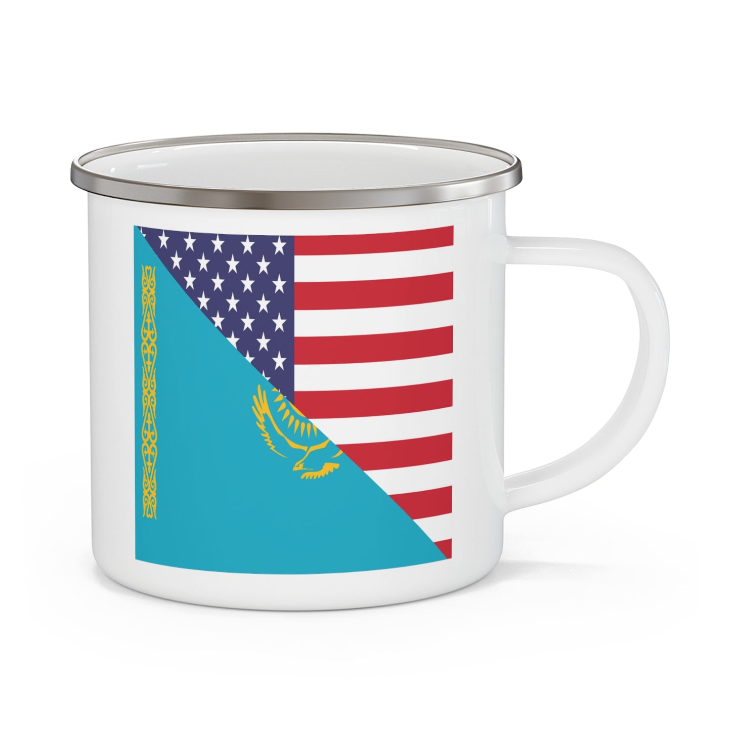 Kazakhstan American Flag USA 12oz Enamel Mug