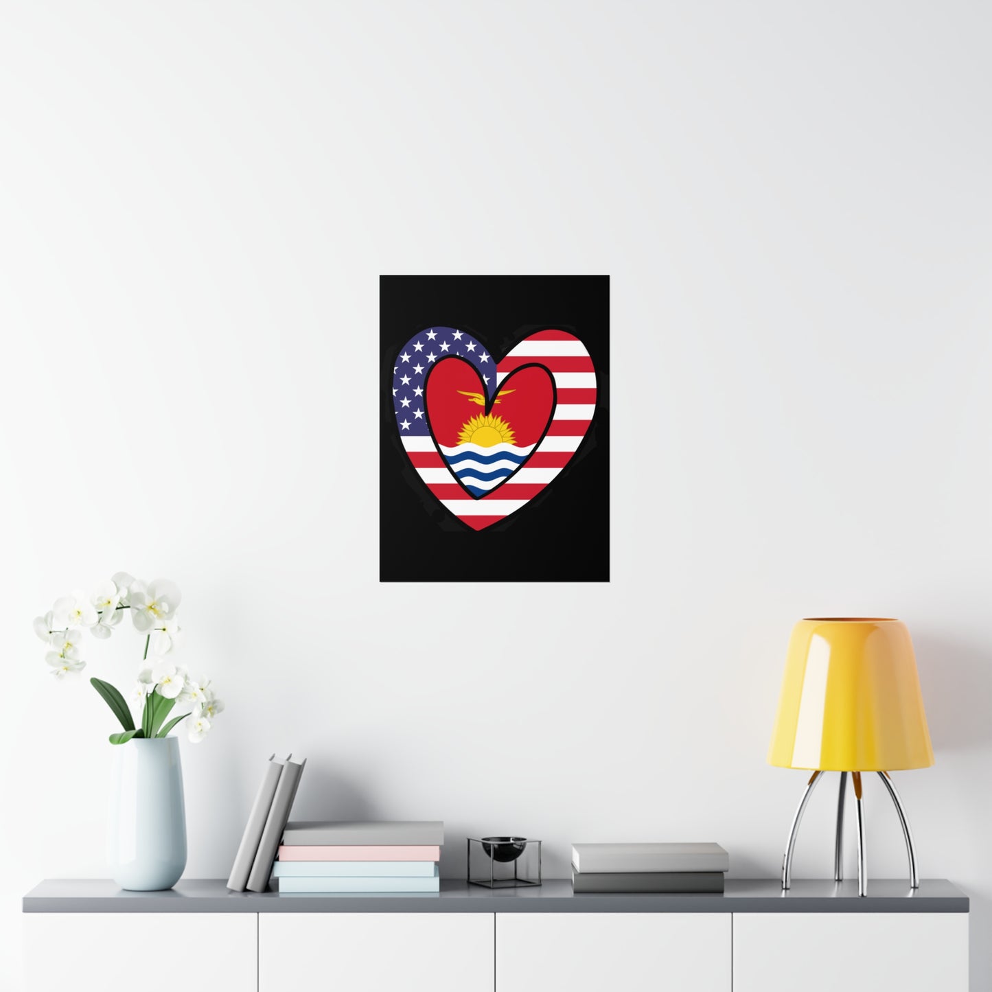 Kiribati American Heart Valentines Day Wedding Gift Half Micronesian USA Flag Premium Matte Poster