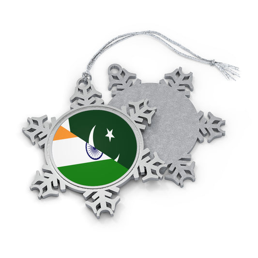 Pakistani Indian Flag Pakistan India Pewter Snowflake Ornament