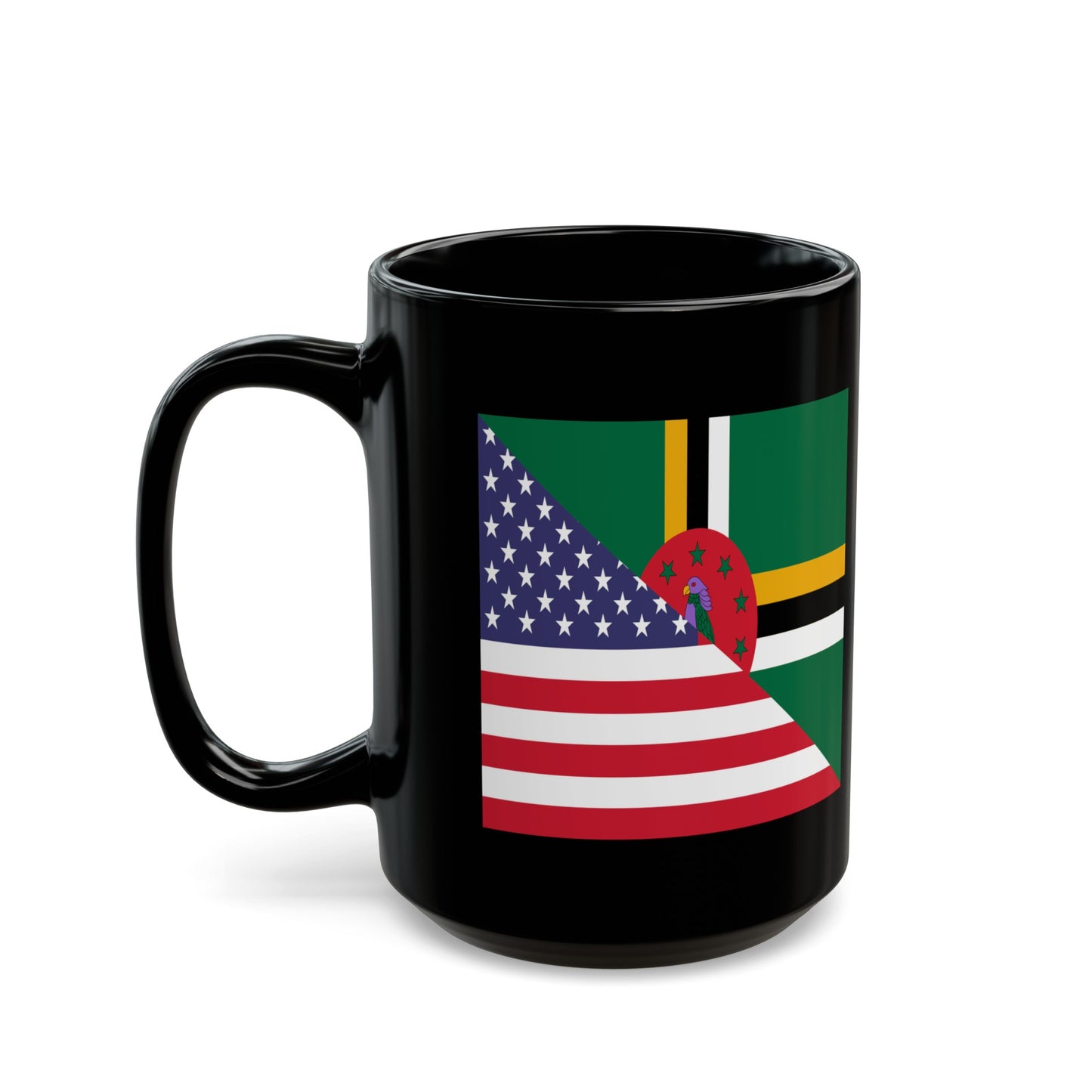 Dominican American Flag Dominica USA Half Black Mug (11oz, 15oz)