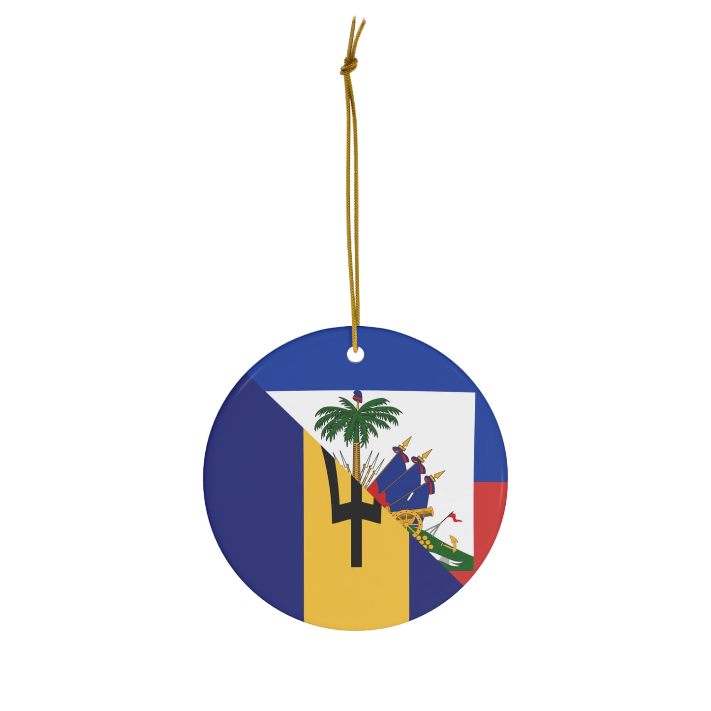 Haitian Bajan Flag Half Haiti Barbados Ceramic Ornament | Christmas Tree Ornaments