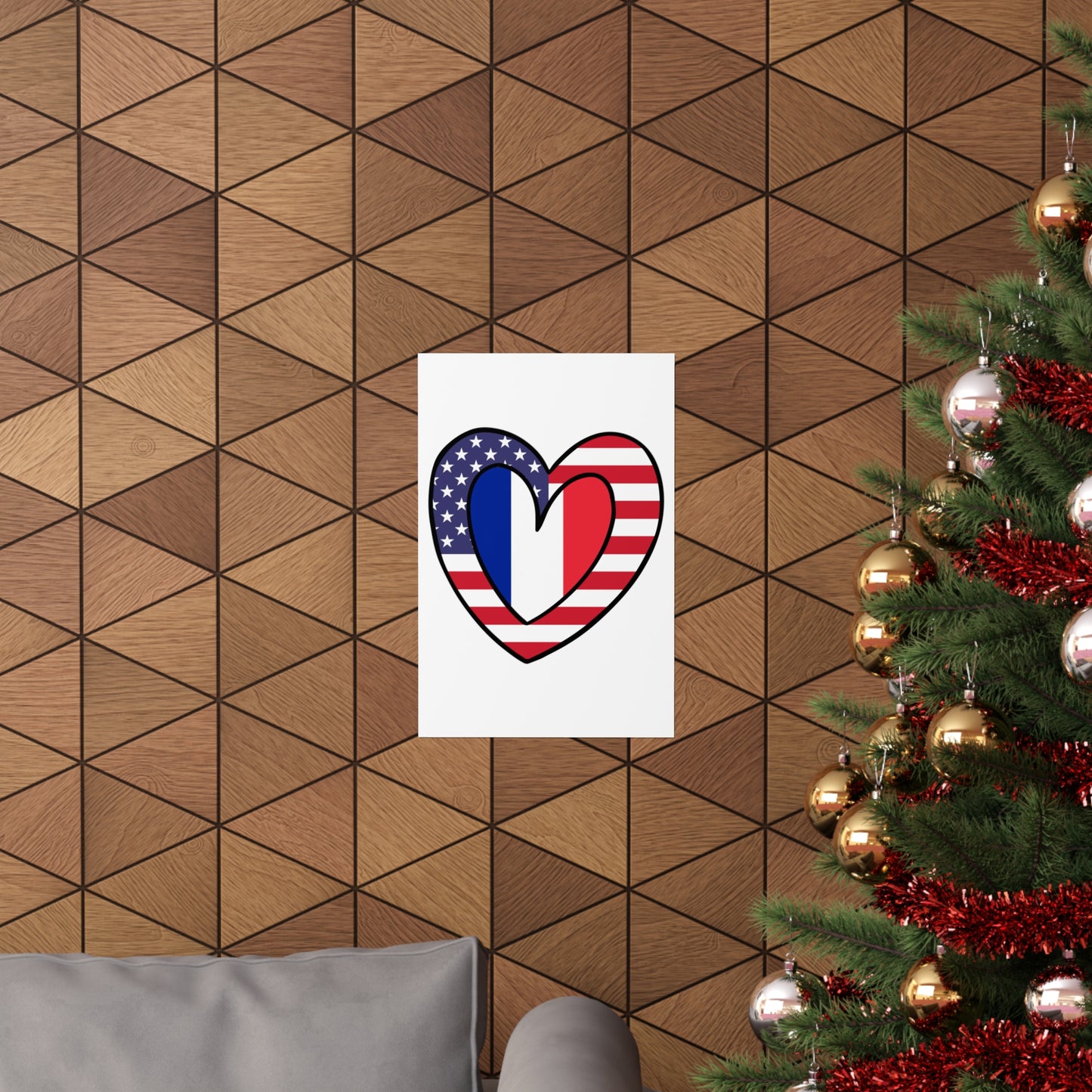 French American Heart Valentines Day Gift Half France USA Flag Premium Matte Poster