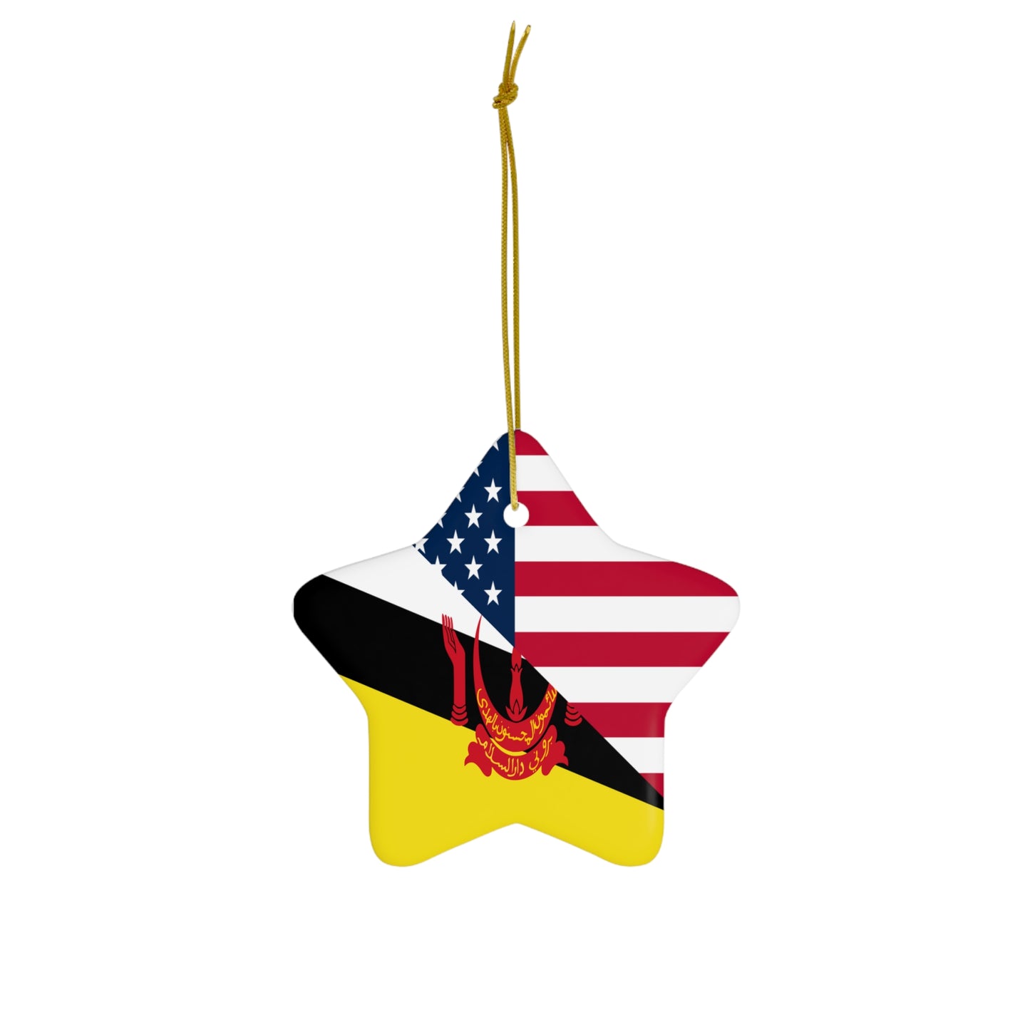 Brunei American Flag Half Bruneian USA Ceramic Ornament | Christmas Tree Ornaments