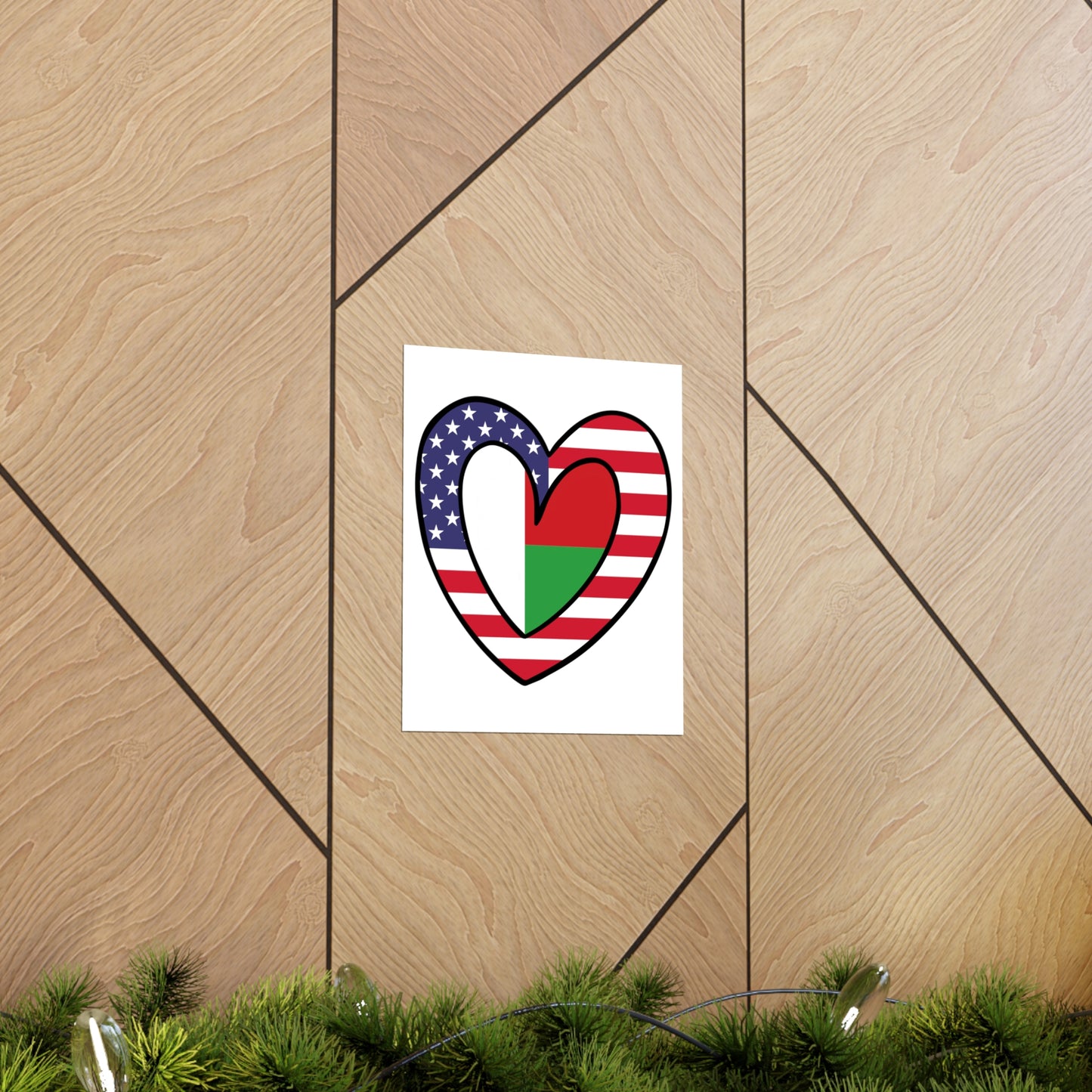 Madagascar American Heart Valentines Day Wedding Gift Half Madagascan USA Flag Premium Matte Poster