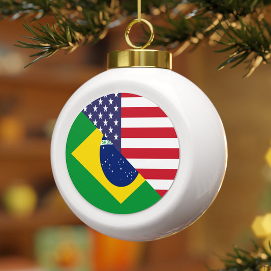 Brazilian American Flag Half Brazil USA Brasil Christmas Tree Ball Ornament