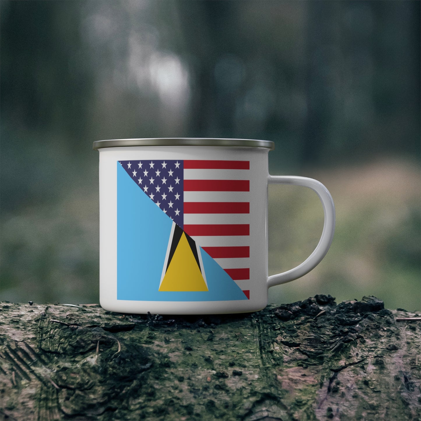 St Lucian American Flag St Lucia USA 12oz Enamel Mug