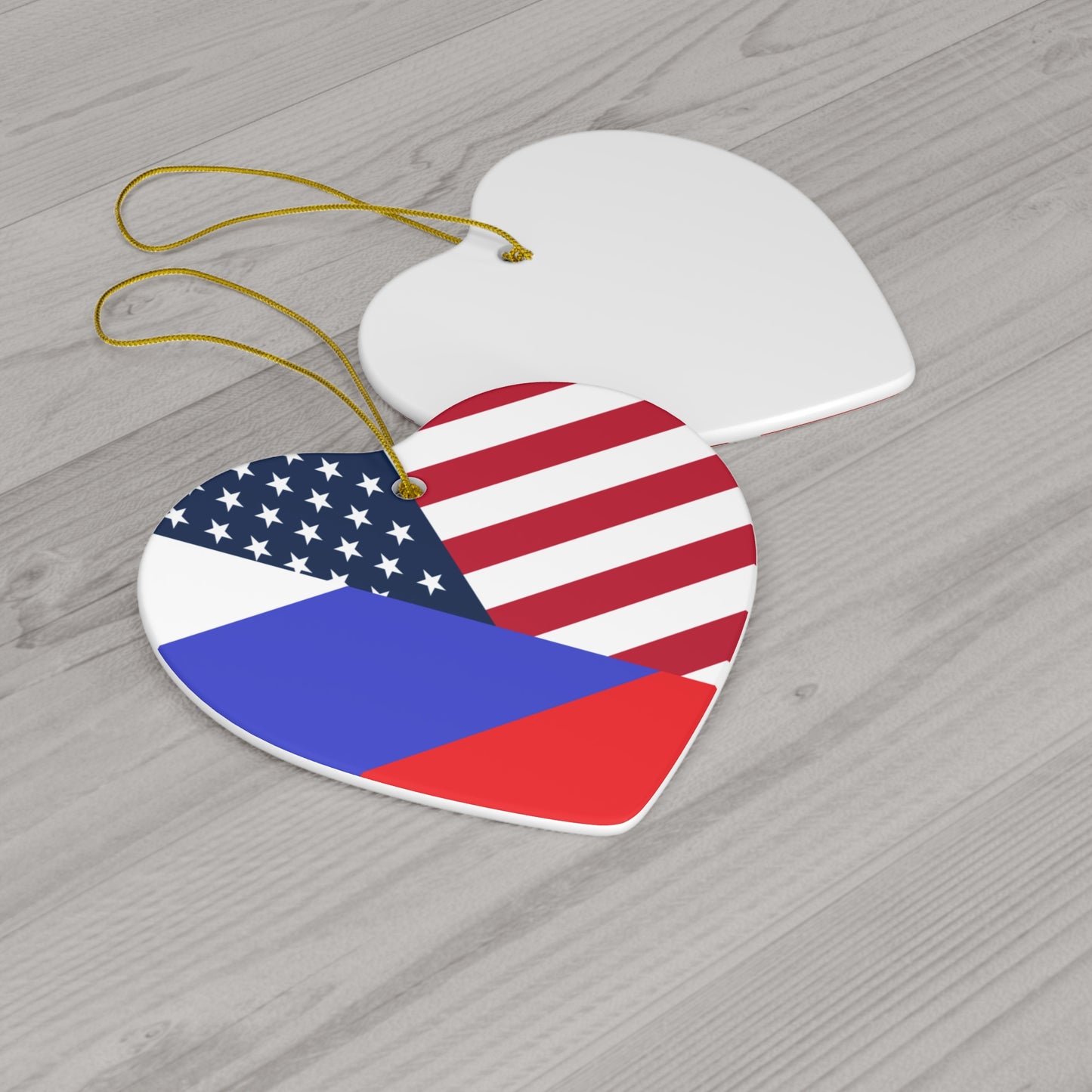 Russian American Flag Half Russia USA Ceramic Ornament | Christmas Tree Ornaments