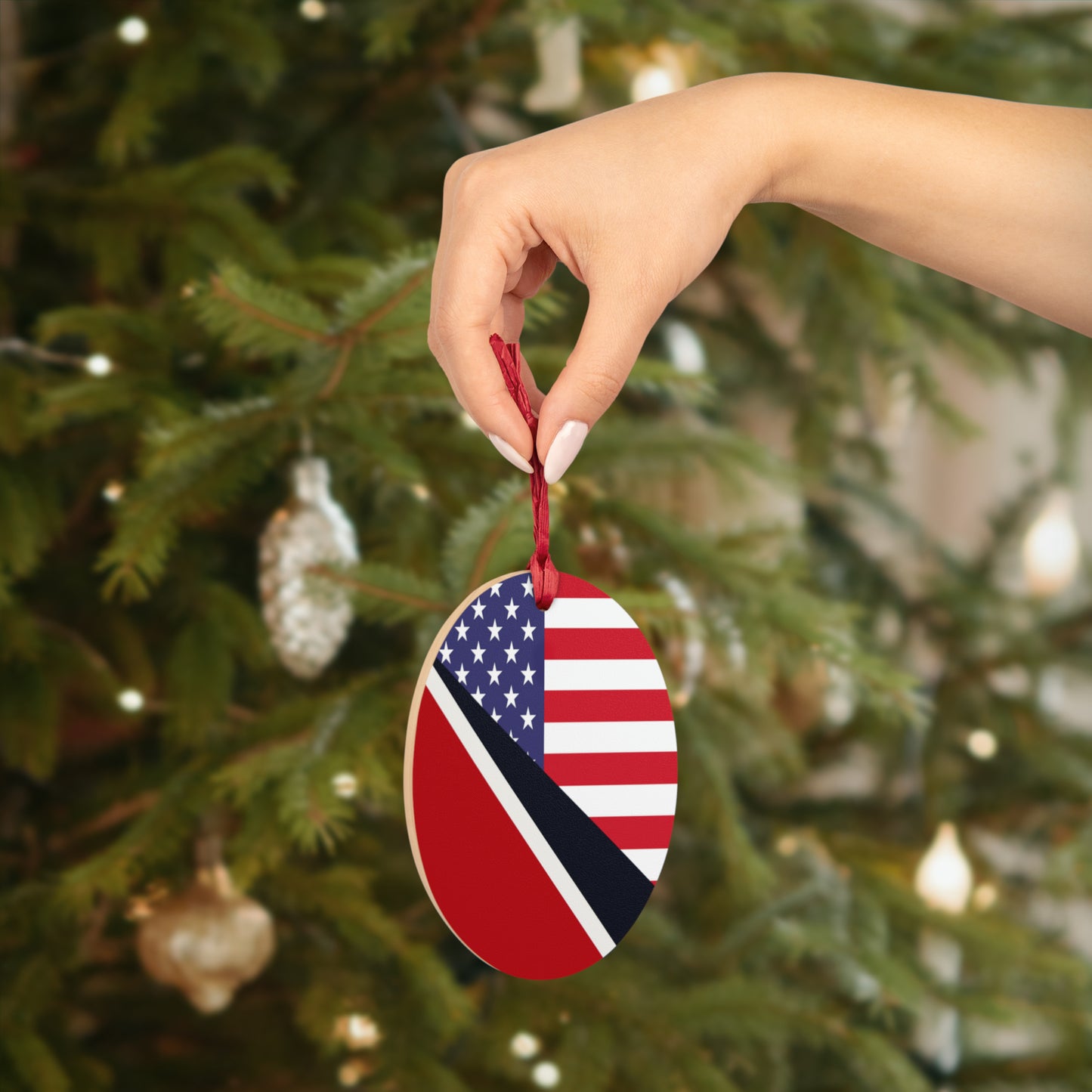 Trinidad American Flag Trini USA Wooden Ornament