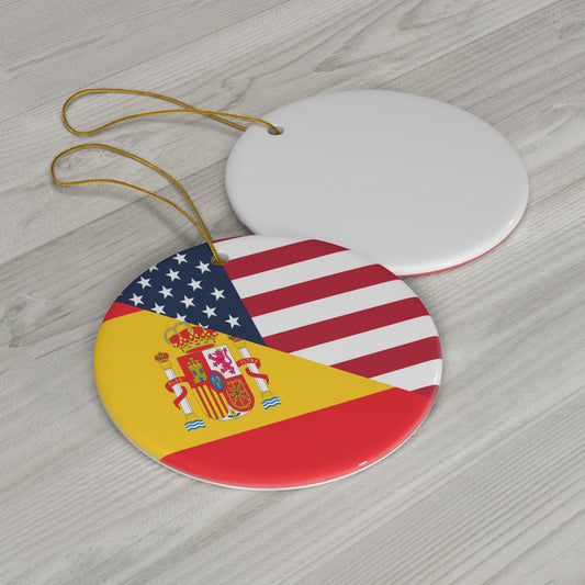 Spain American Flag Half Spanish USA Ceramic Ornament | Christmas Tree Ornaments