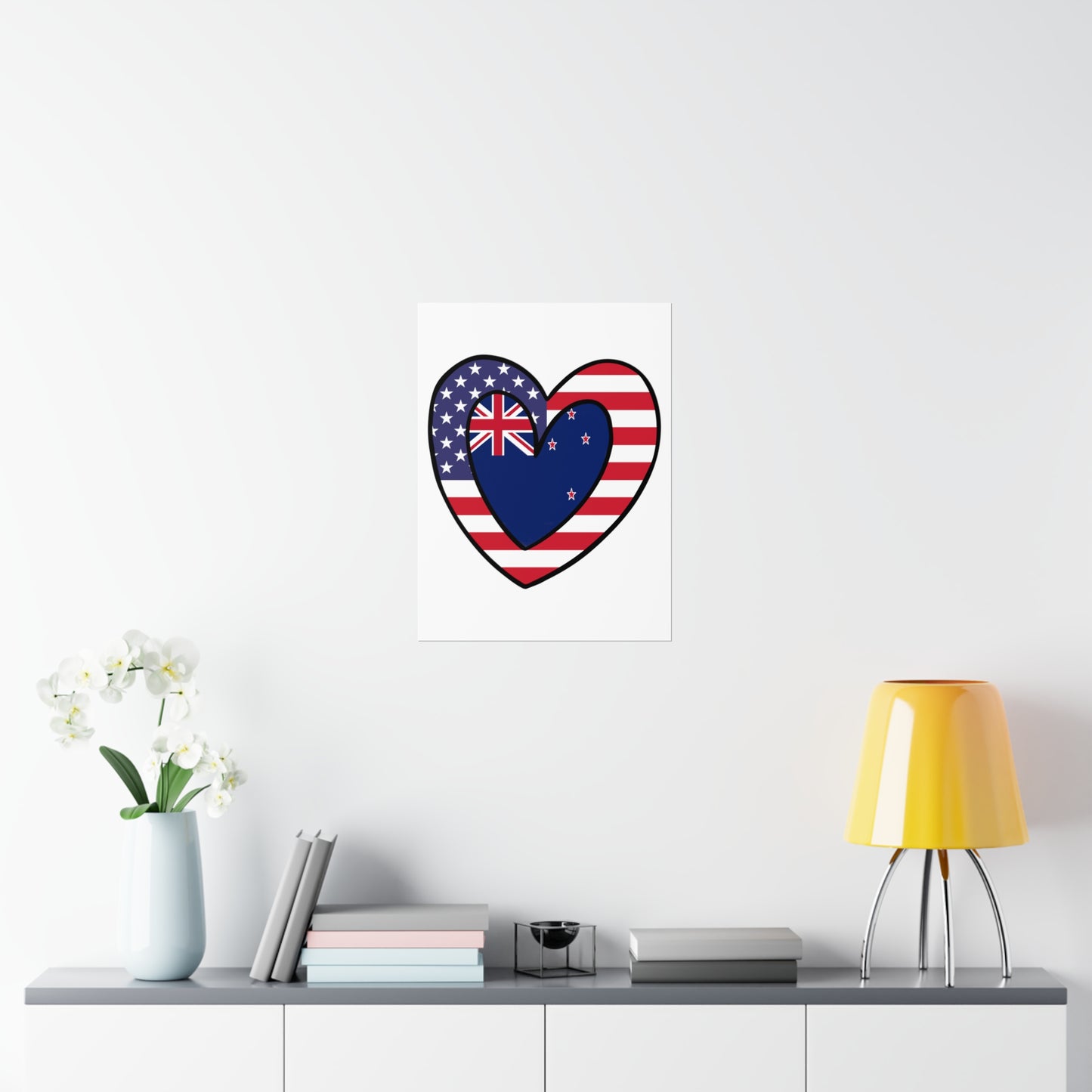 Kiwi American Heart Valentines Day Gift Half New Zealand USA Flag Premium Matte Poster