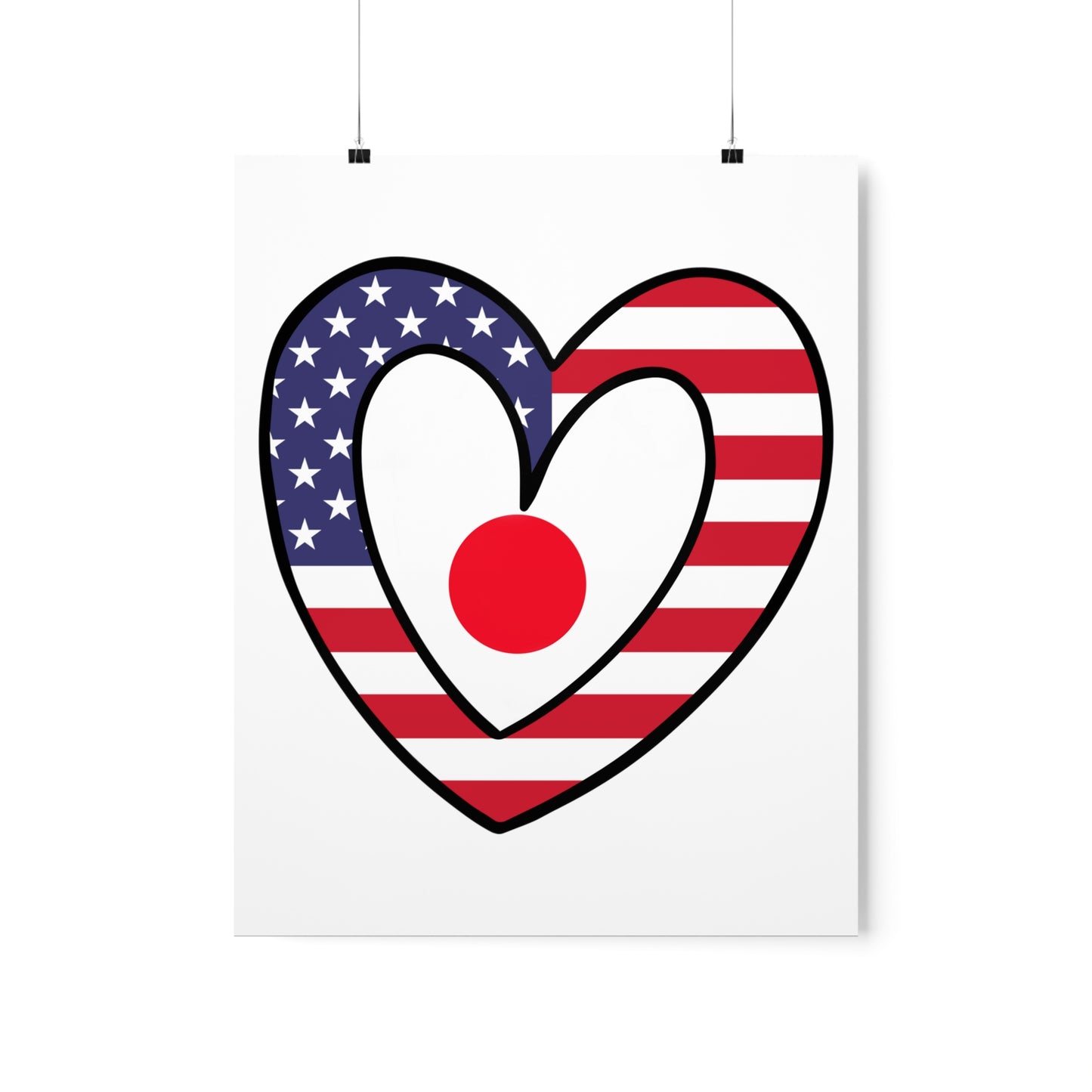 Japanese American Heart Valentines Day Gift Half Japan USA Flag Premium Matte Poster