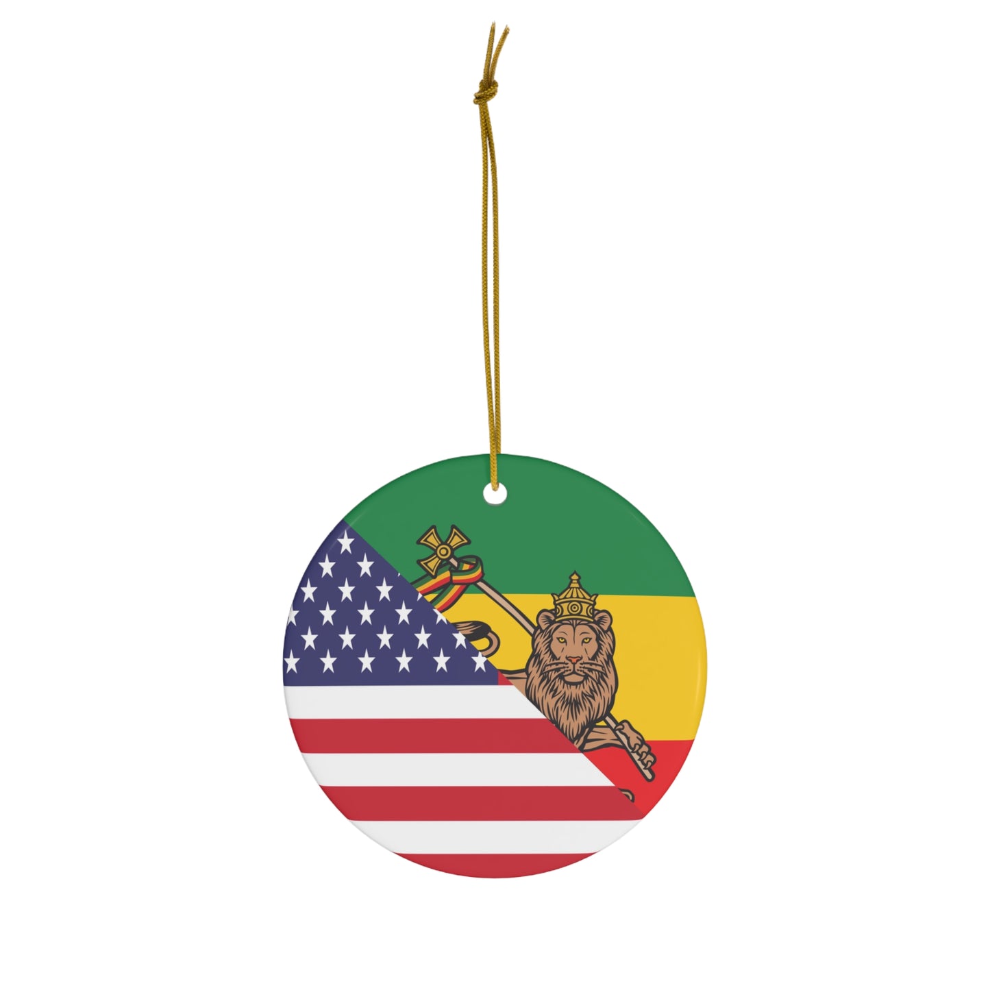 Ethiopian American Lion of Judah Flag Ceramic Ornament Half Ethiopia USA Christmas Tree Ornaments