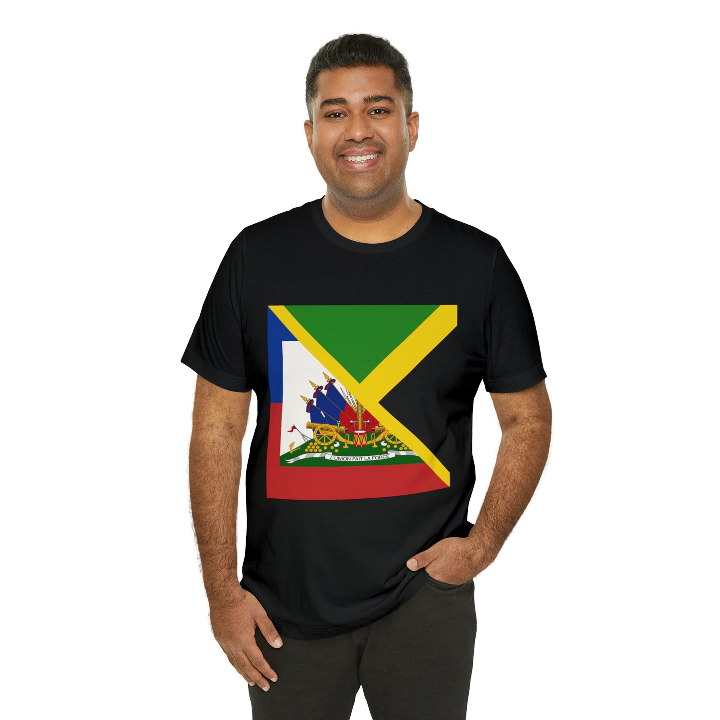 Half Haitian Jamaican Flag Tee | Haiti Jamaica Men Women Shirt