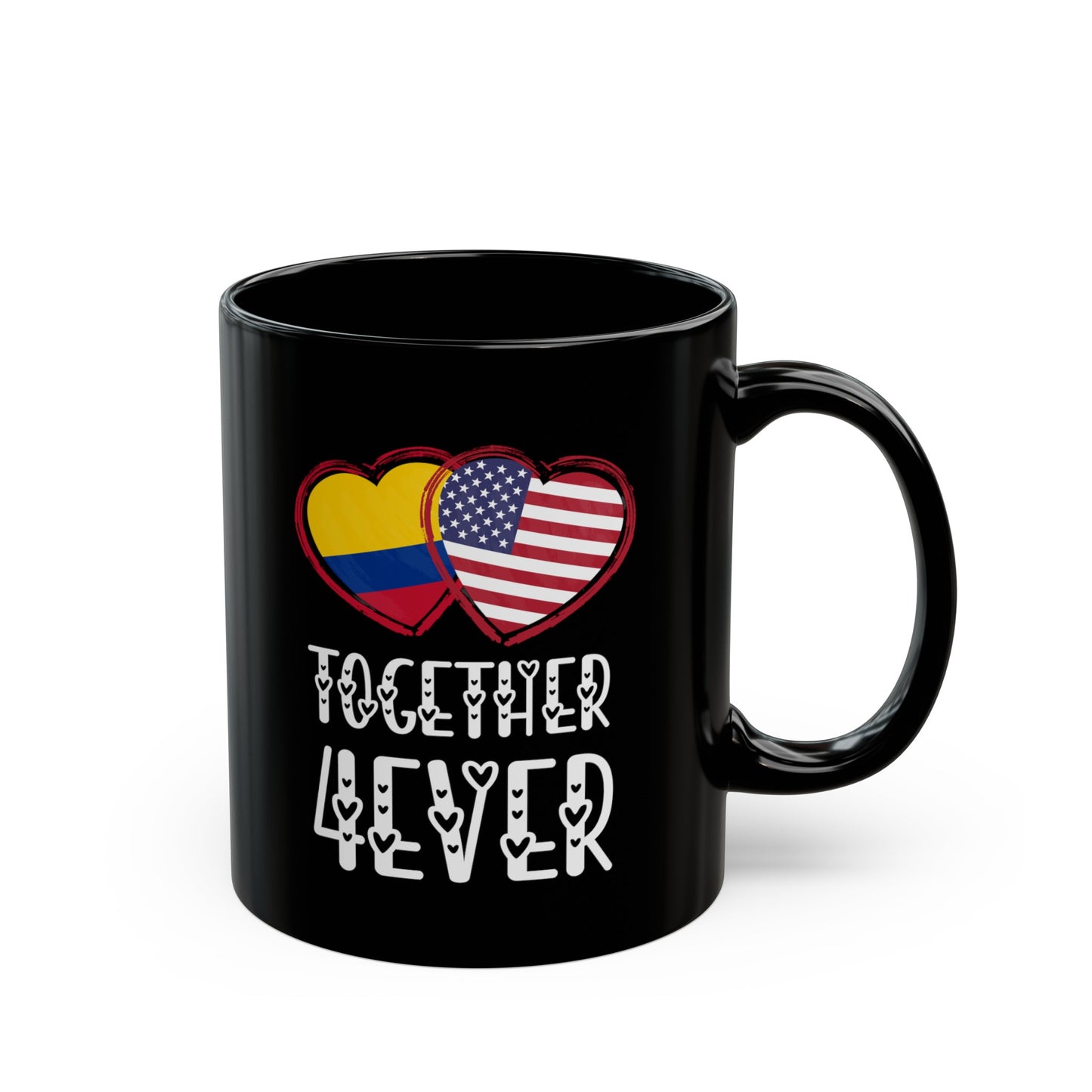 Colombian American Valentines Gift Flag Heart Colombia USA Together 4ever Black Mug (11oz, 15oz)