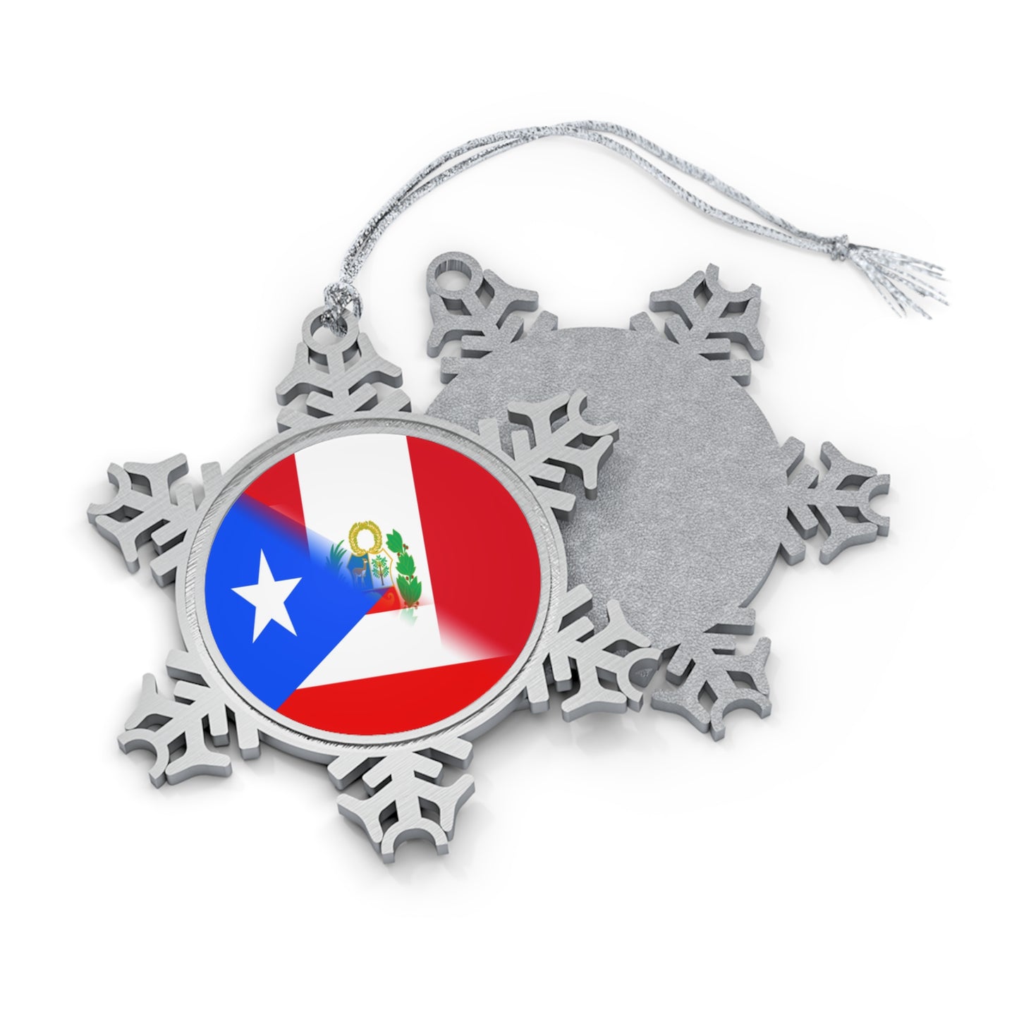 Puerto Rican Peruvian Flag PR Peru Pewter Snowflake Ornament