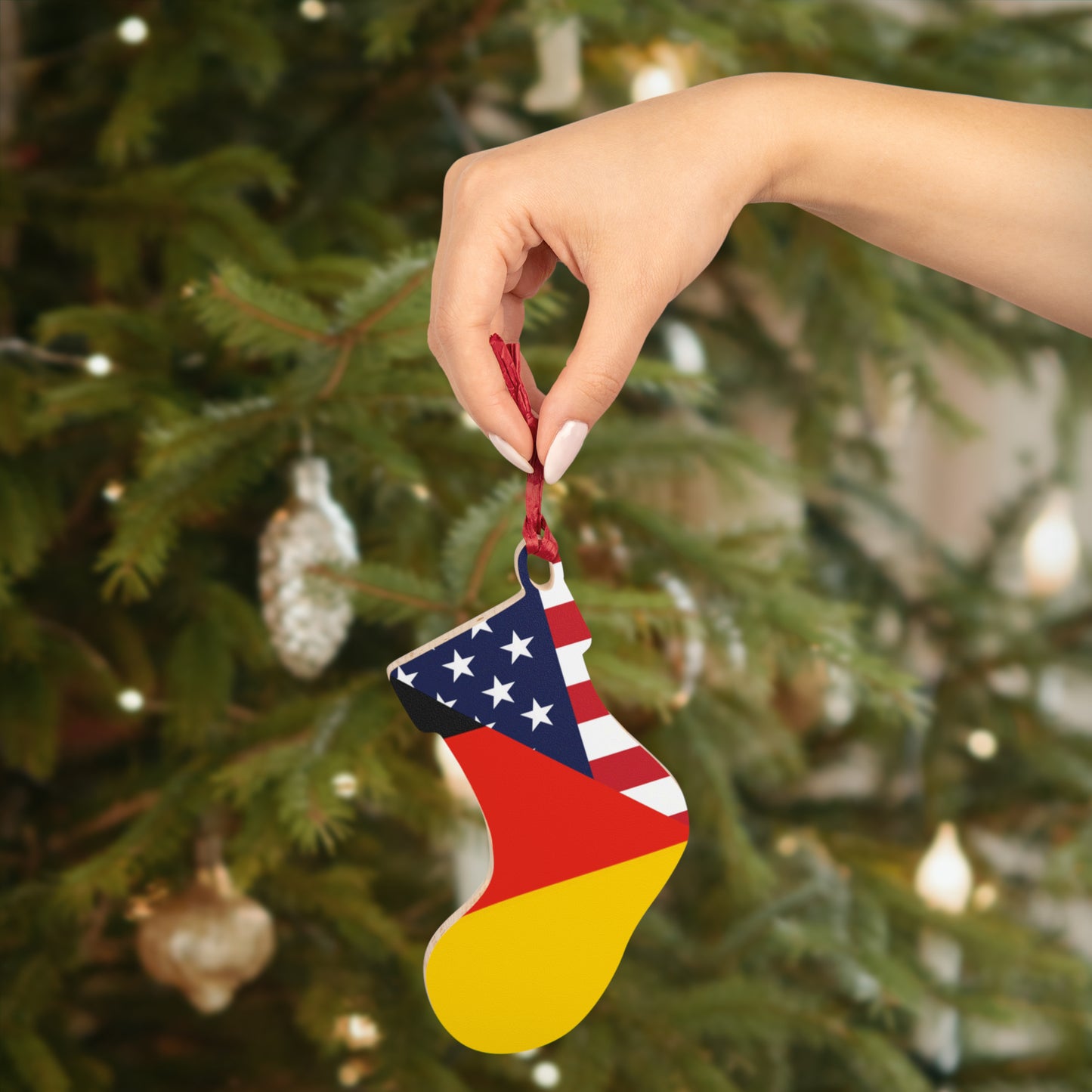 German American Flag Germany USA Wooden Ornament