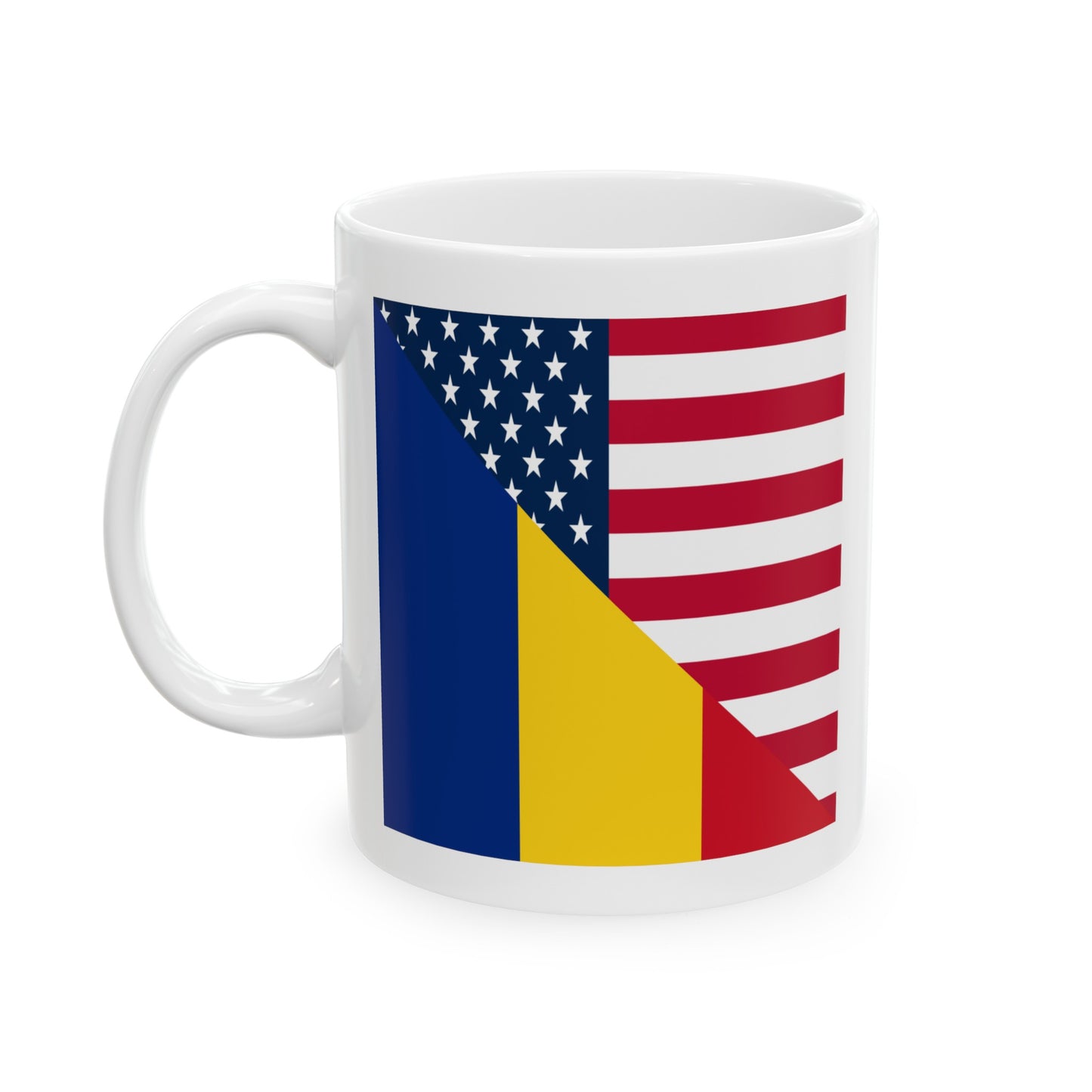 Romania American Flag Half Romanian USA Ceramic Mug 11oz, 15oz Cup