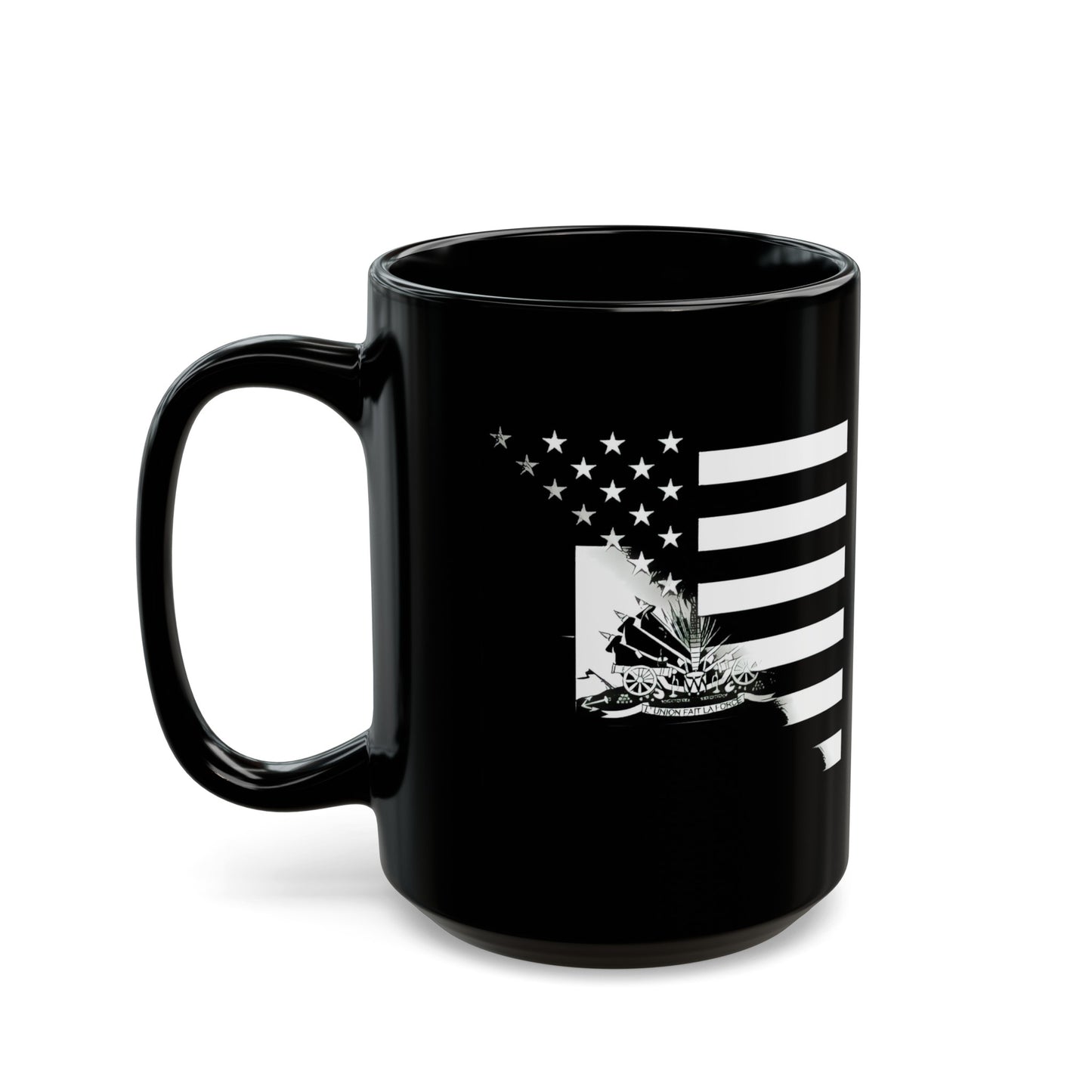 Haitian American Black White Flag Haiti USA Black Mug (11oz, 15oz)