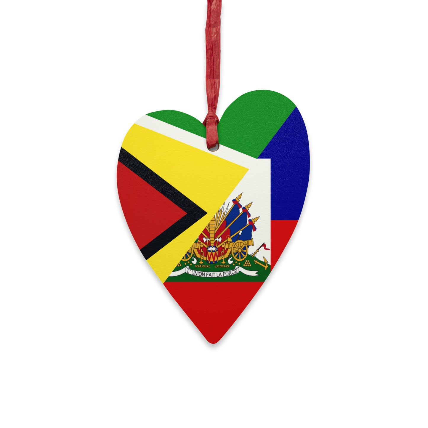 Guyanese Haitian Flag | Half Guyana Haiti Flag Wooden Ornament