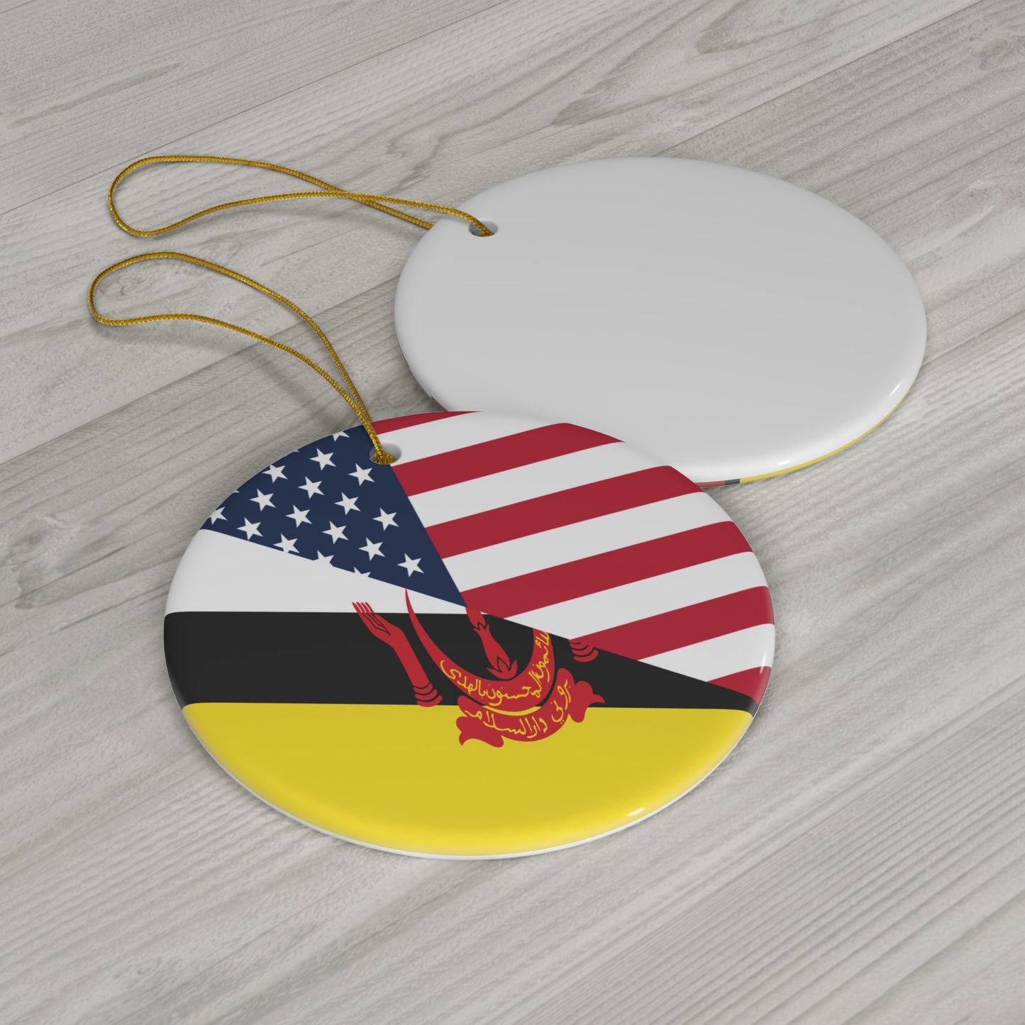 Brunei American Flag Half Bruneian USA Ceramic Ornament | Christmas Tree Ornaments