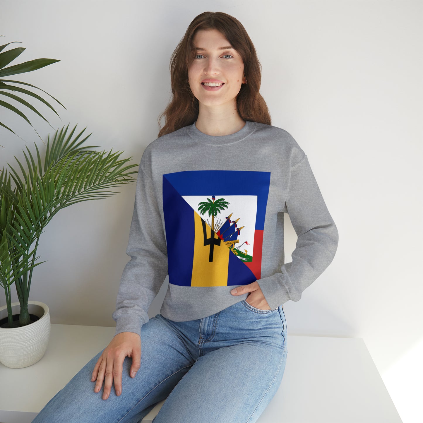 Haitian Bajan Flag Half Haiti Barbados Unisex Sweatshirt