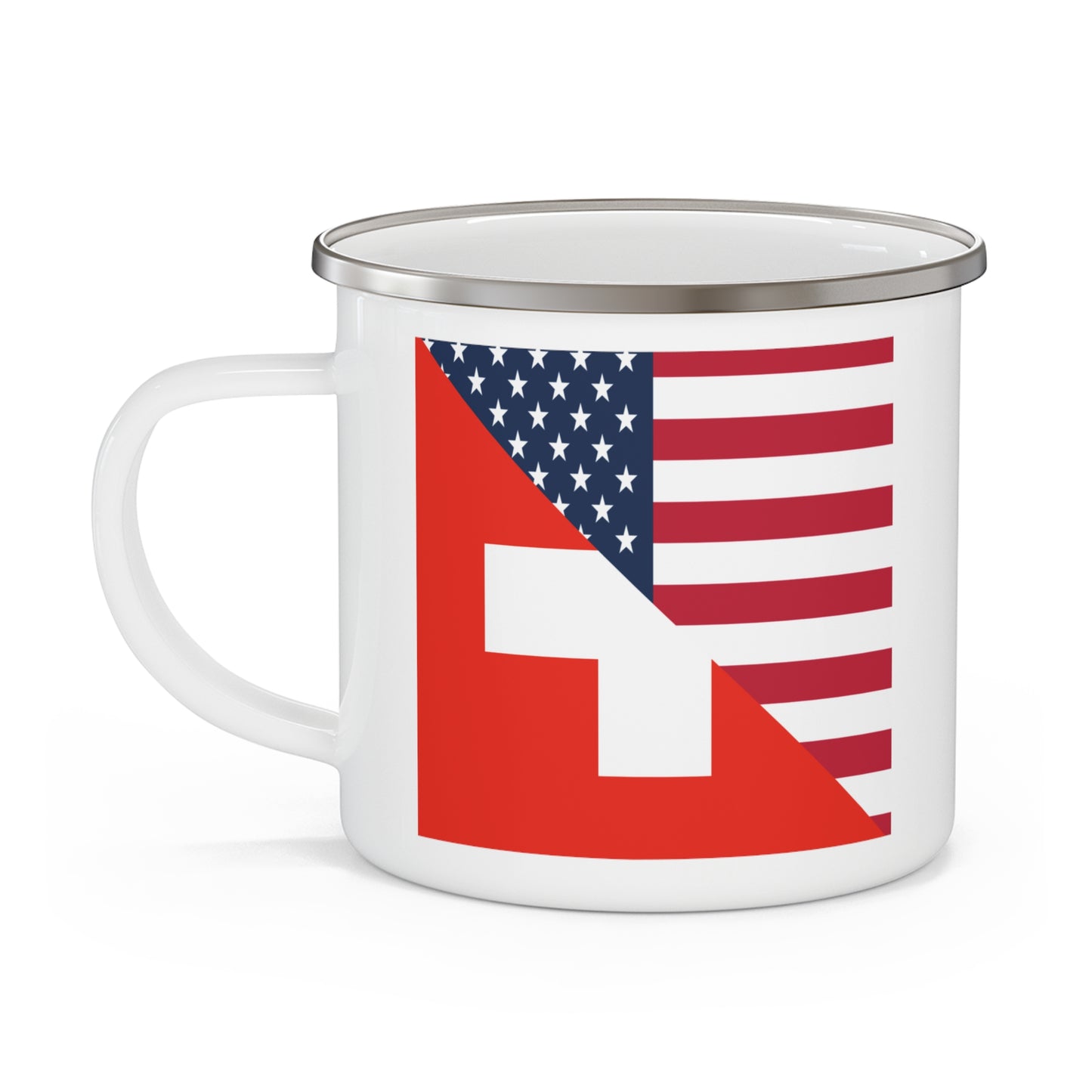 Swiss American Flag Switzerland USA 12oz Enamel Mug