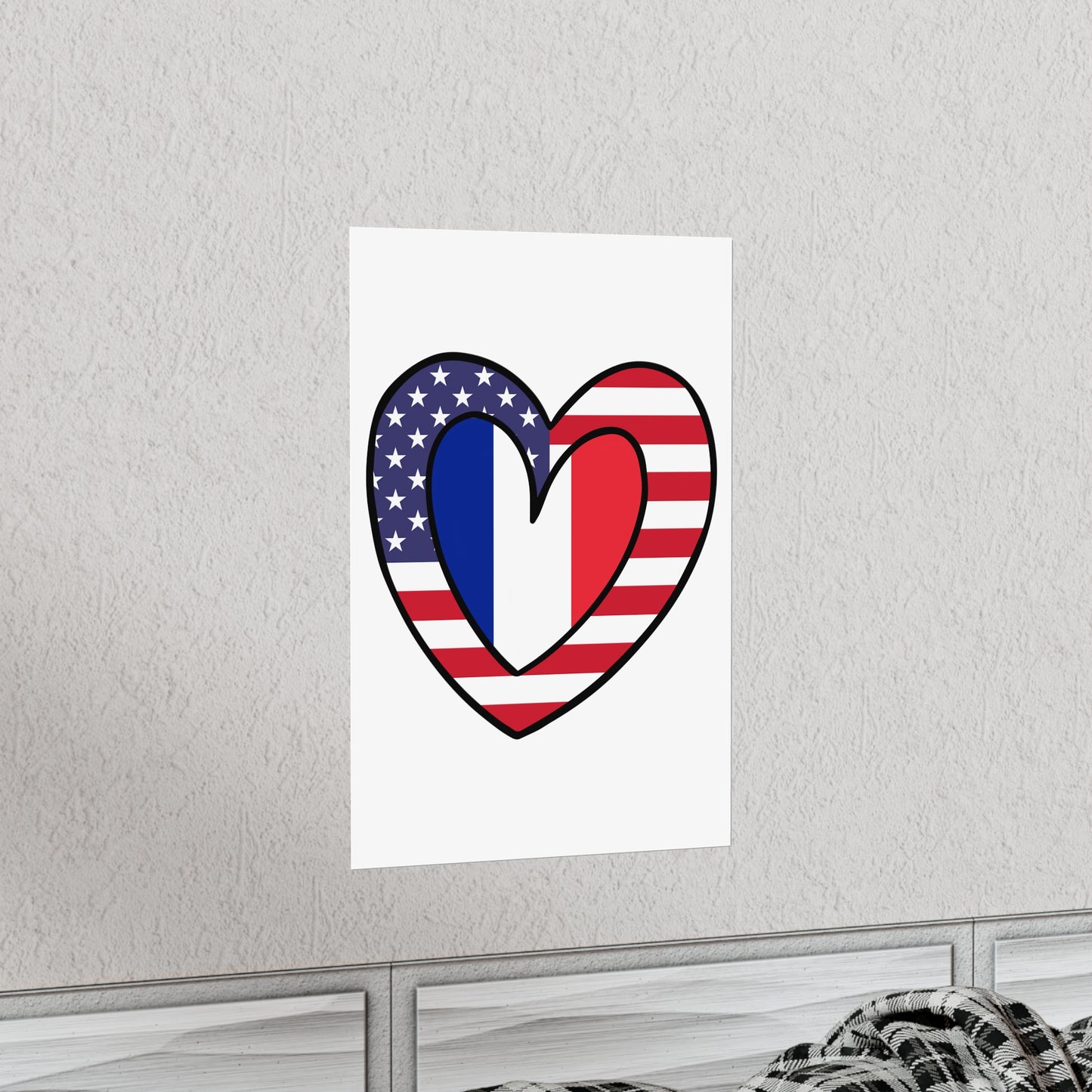 French American Heart Valentines Day Gift Half France USA Flag Premium Matte Poster