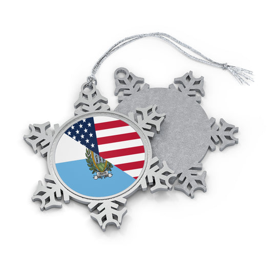 San Marino American Flag Half Sammarinese USA Pewter Snowflake Ornament