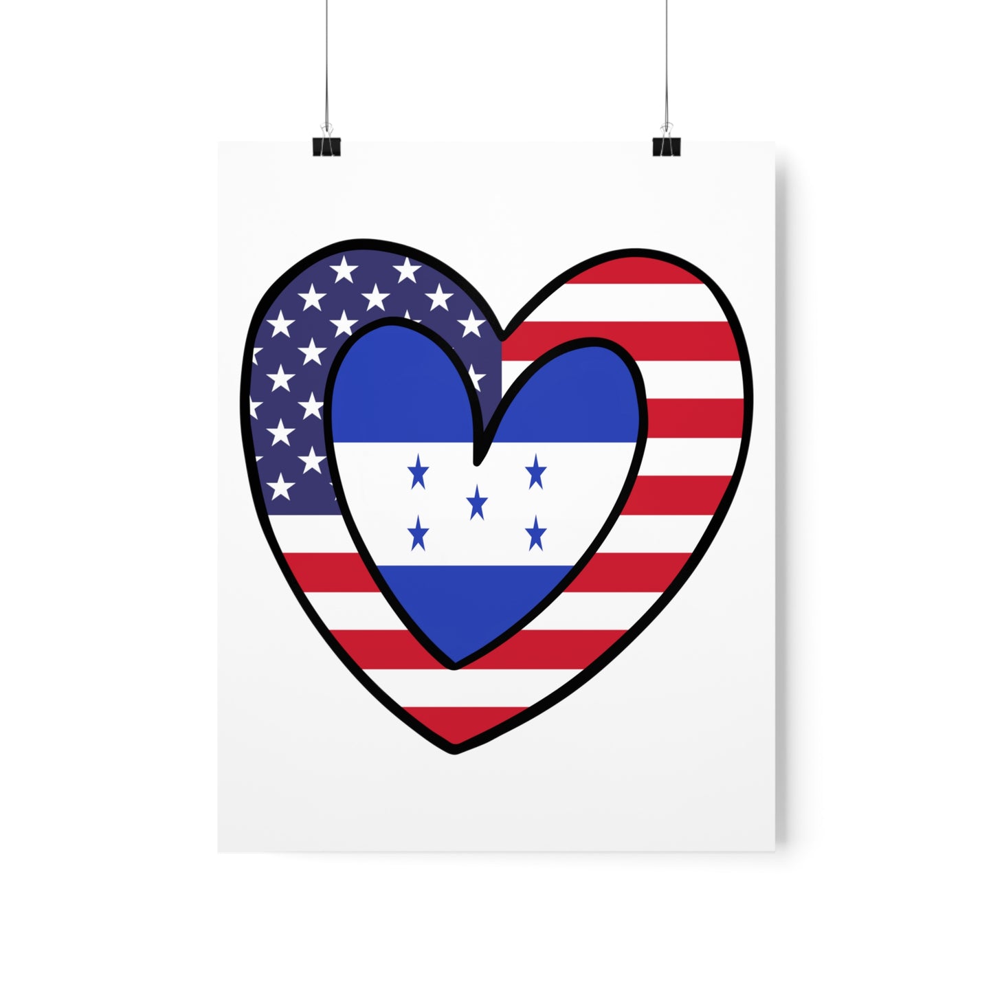 Honduran American Heart Valentines Day Gift Half Honduras USA Flag Premium Matte Poster