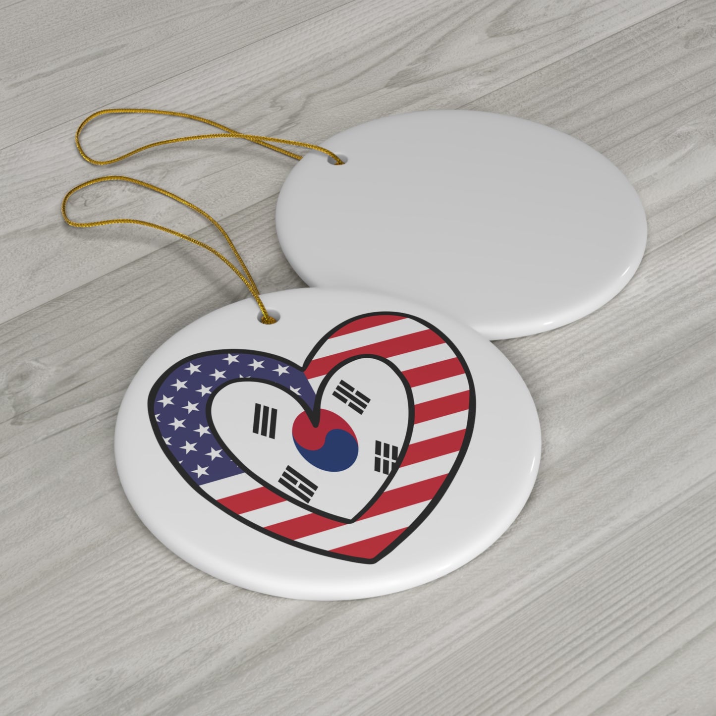 South Korean American Heart Valentines Day Gift Half Korea USA Flag Ceramic Ornament | Christmas Tree Ornaments