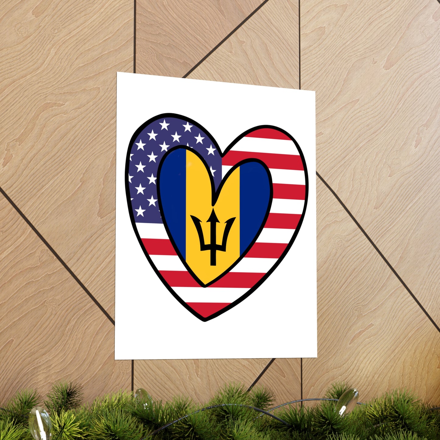 Bajan American Heart Valentines Day Gift Half Bahamas USA Flag Premium Matte Poster