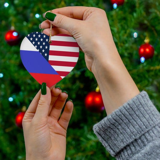 Russian American Flag Half Russia USA Ceramic Ornament | Christmas Tree Ornaments