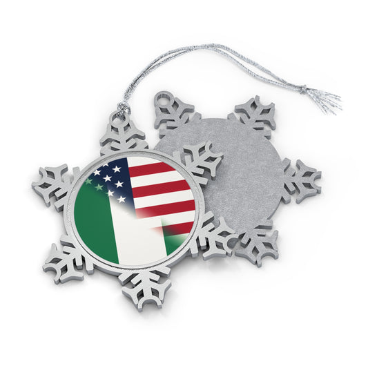 Nigerian American Flag Half Naija USA African Pewter Snowflake Ornament