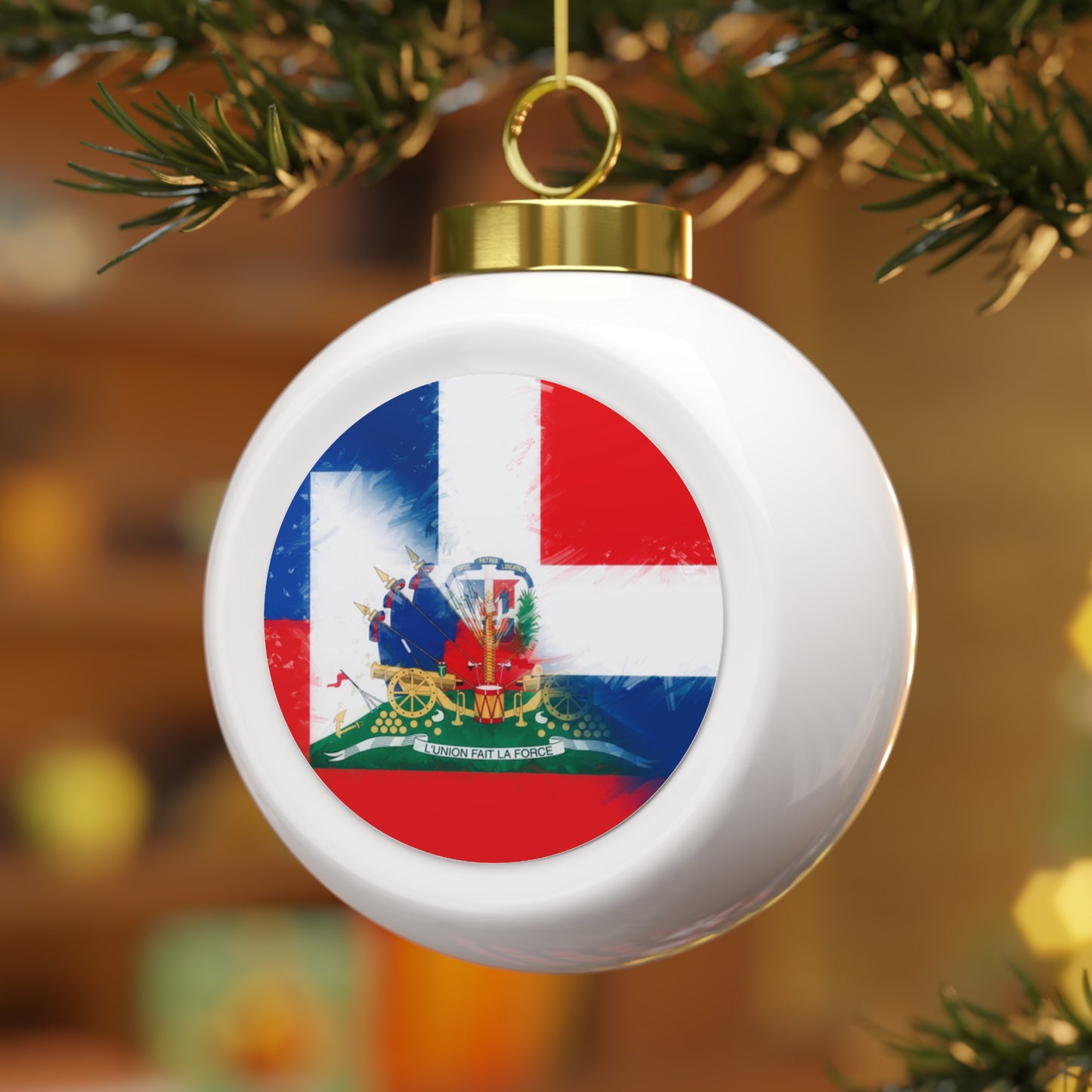 Haiti Dominican Republic Flag | Hispaniola DR Half Haitian Dominican Flag Christmas Tree Ball Ornament