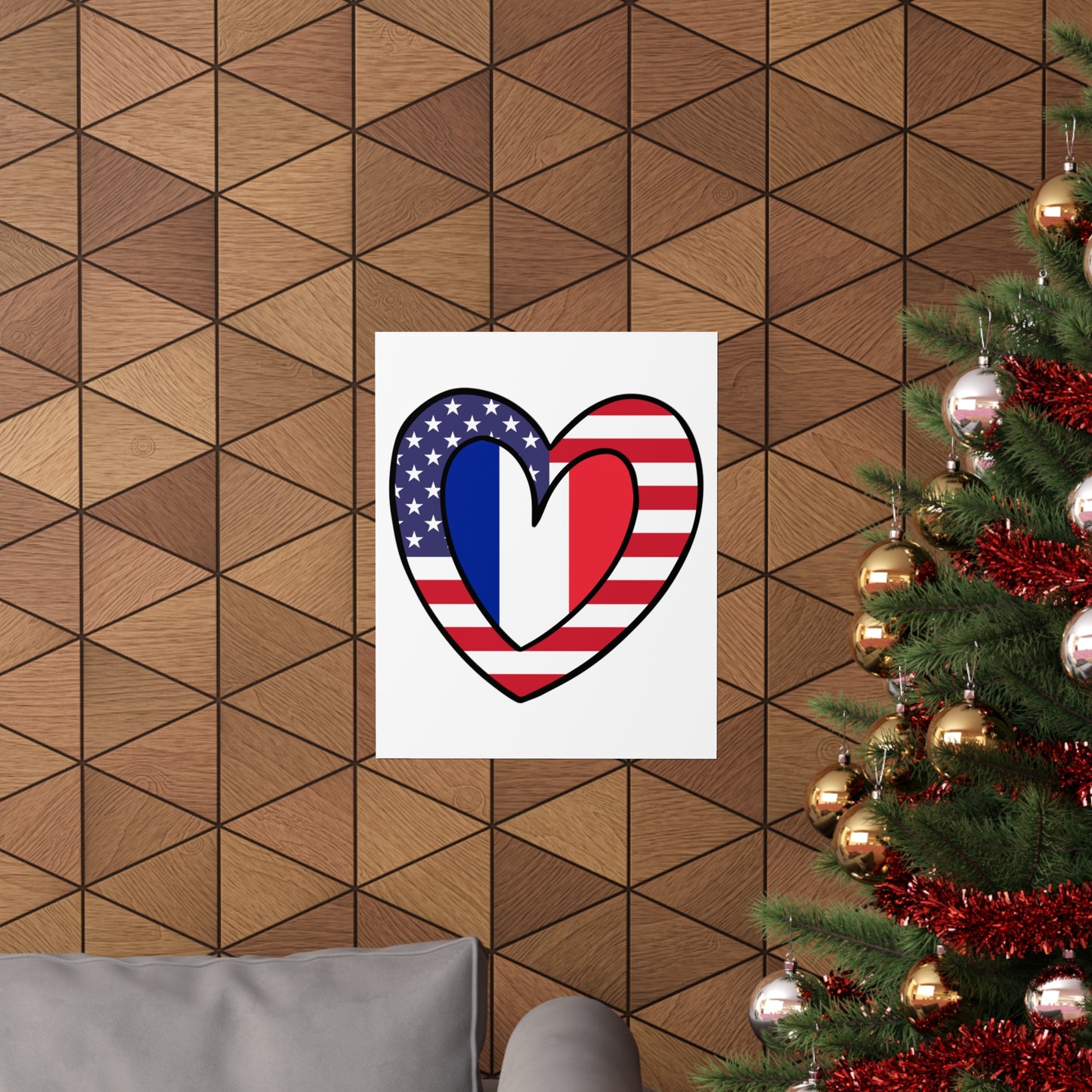 French American Heart Valentines Day Gift Half France USA Flag Premium Matte Poster