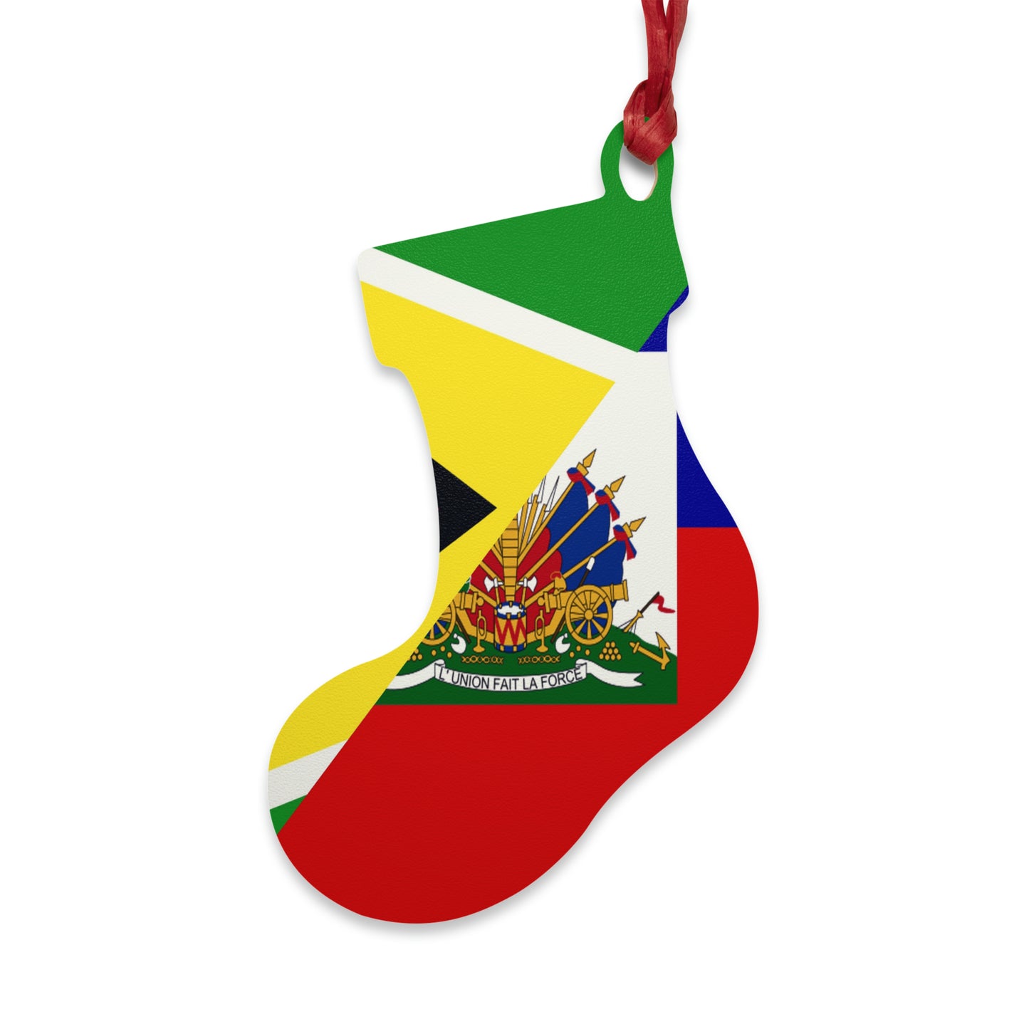 Guyanese Haitian Flag | Half Guyana Haiti Flag Wooden Ornament