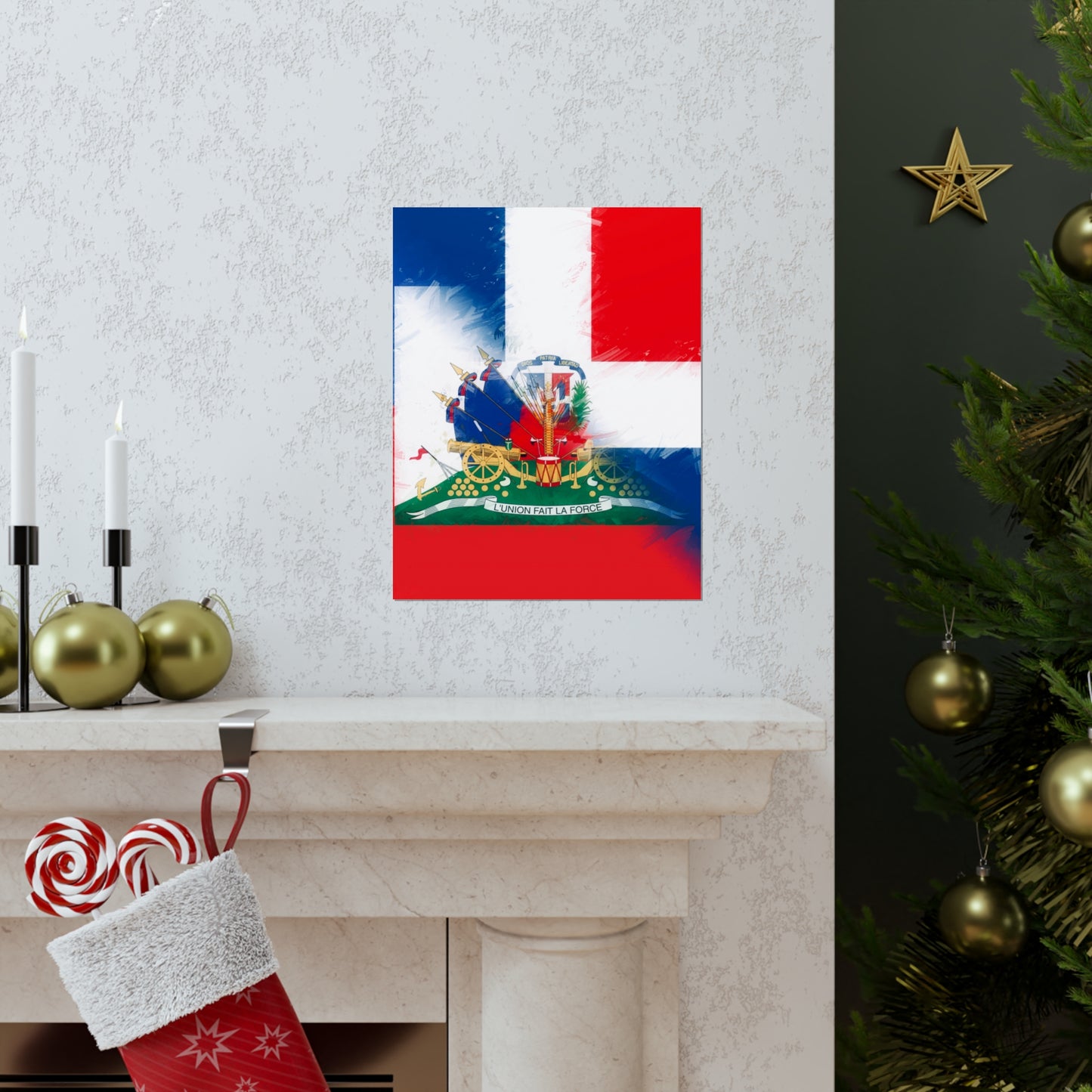 Haiti Dominican Republic Flag | Hispaniola DR Half Haitian Dominican Flag Premium Matte Poster