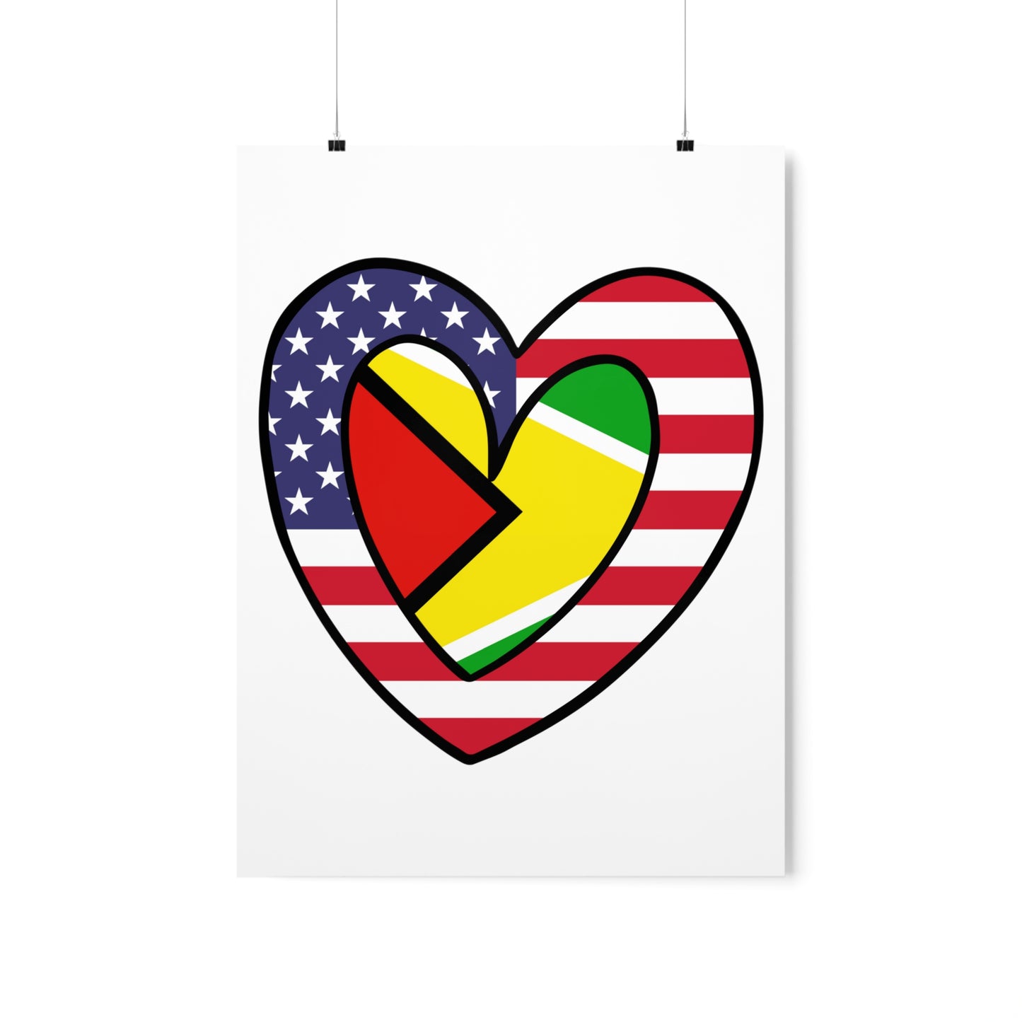 Guyanese American Heart Valentines Day Gift Half Guyana USA Flag Premium Matte Poster